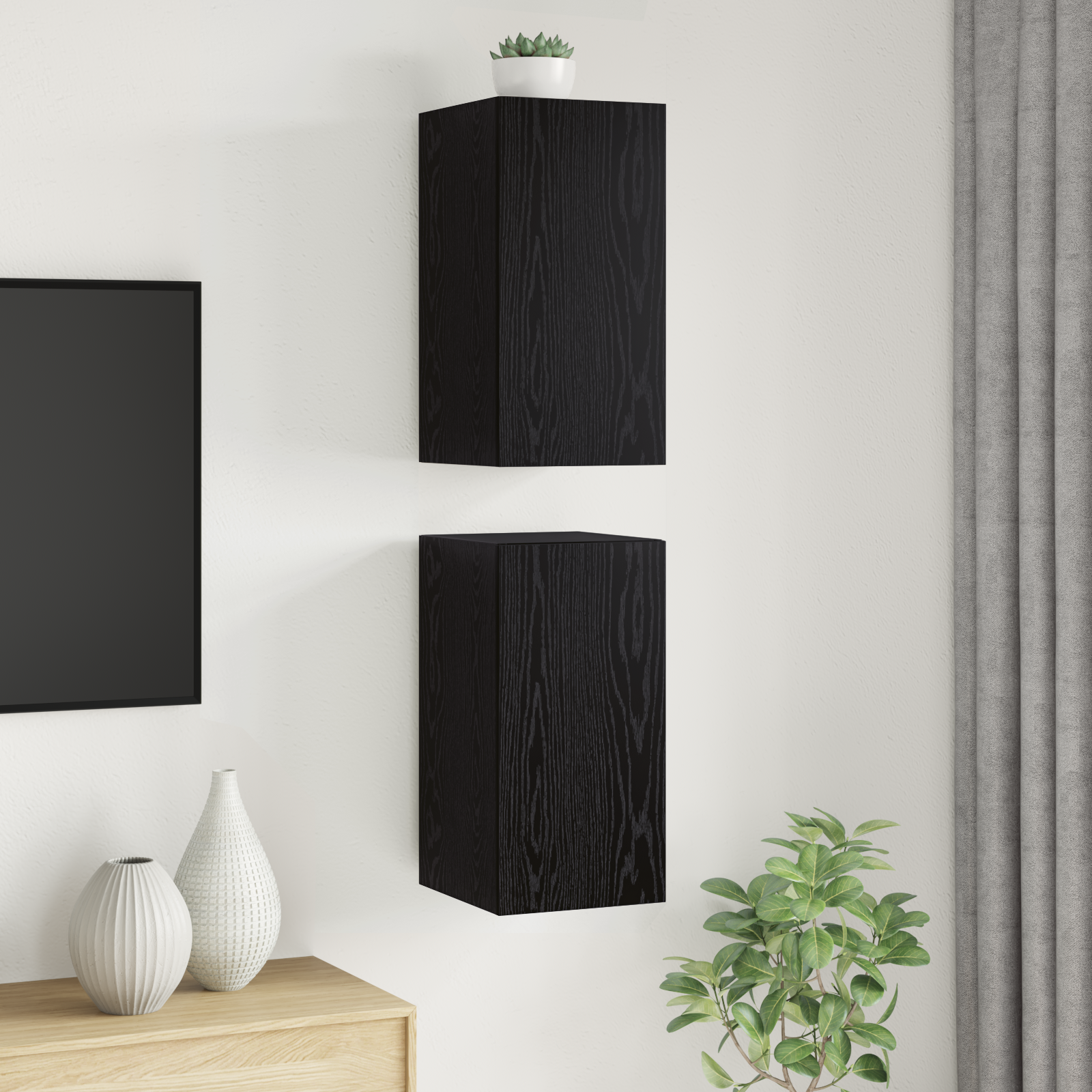 Unitate TV cu raft Altele cu depozitare cu ușă 2 pcs Stejar negru Lemn compozit GartenMobel Dekor