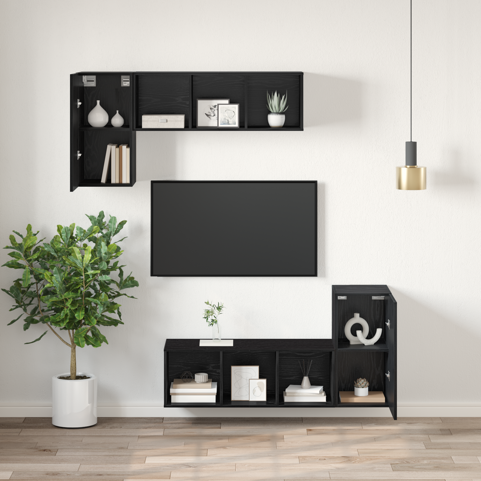 Unitate TV cu raft Altele cu depozitare cu ușă Stejar negru Lemn compozit GartenMobel Dekor