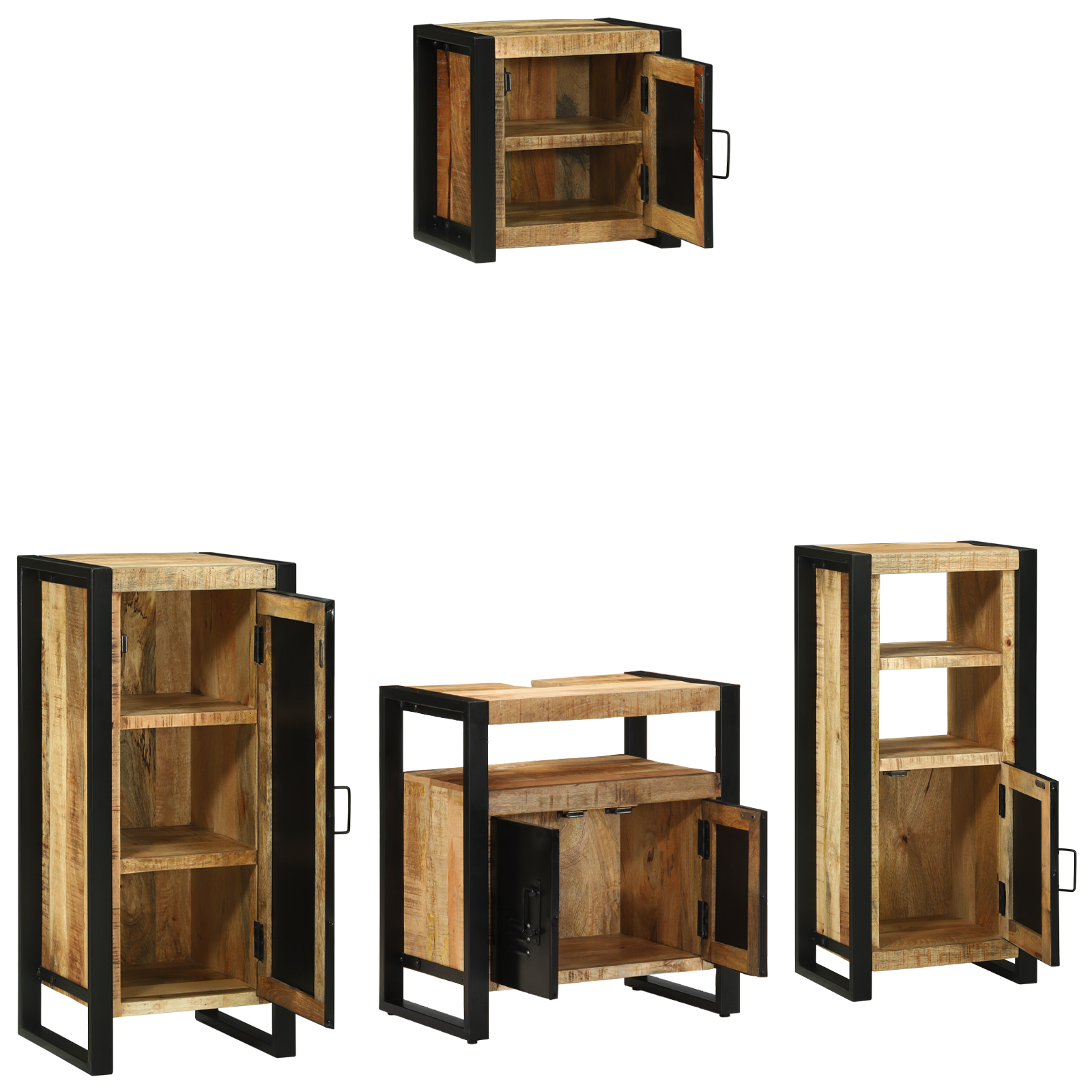 Set de mobilier pentru baie 4 pcs Maro Lemn de mango solid GartenMobel Dekor