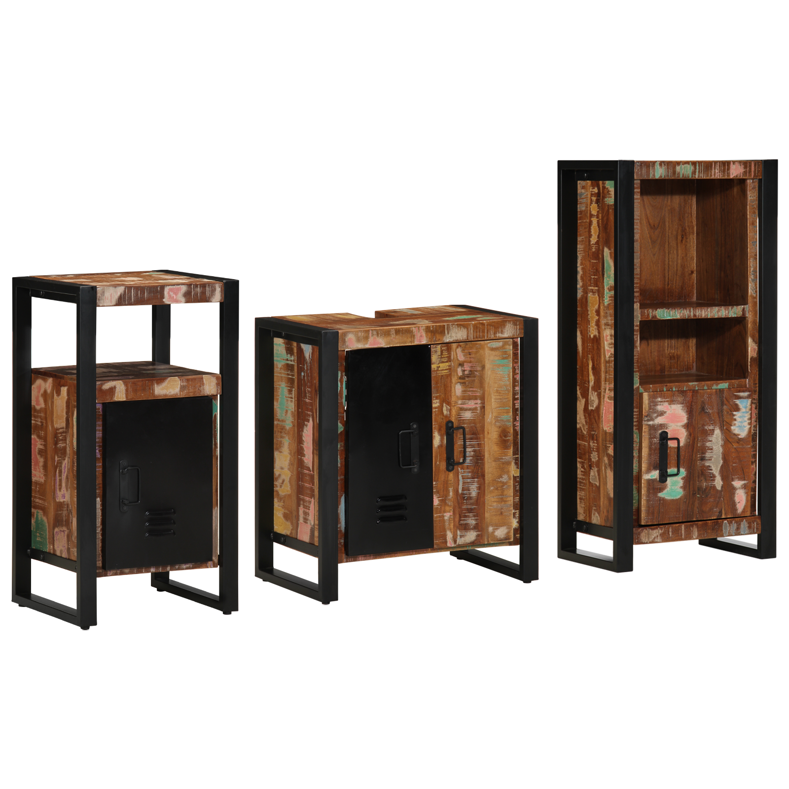 Set de mobilier pentru baie cu raft 3 pcs Lemn recuperat solid GartenMobel Dekor