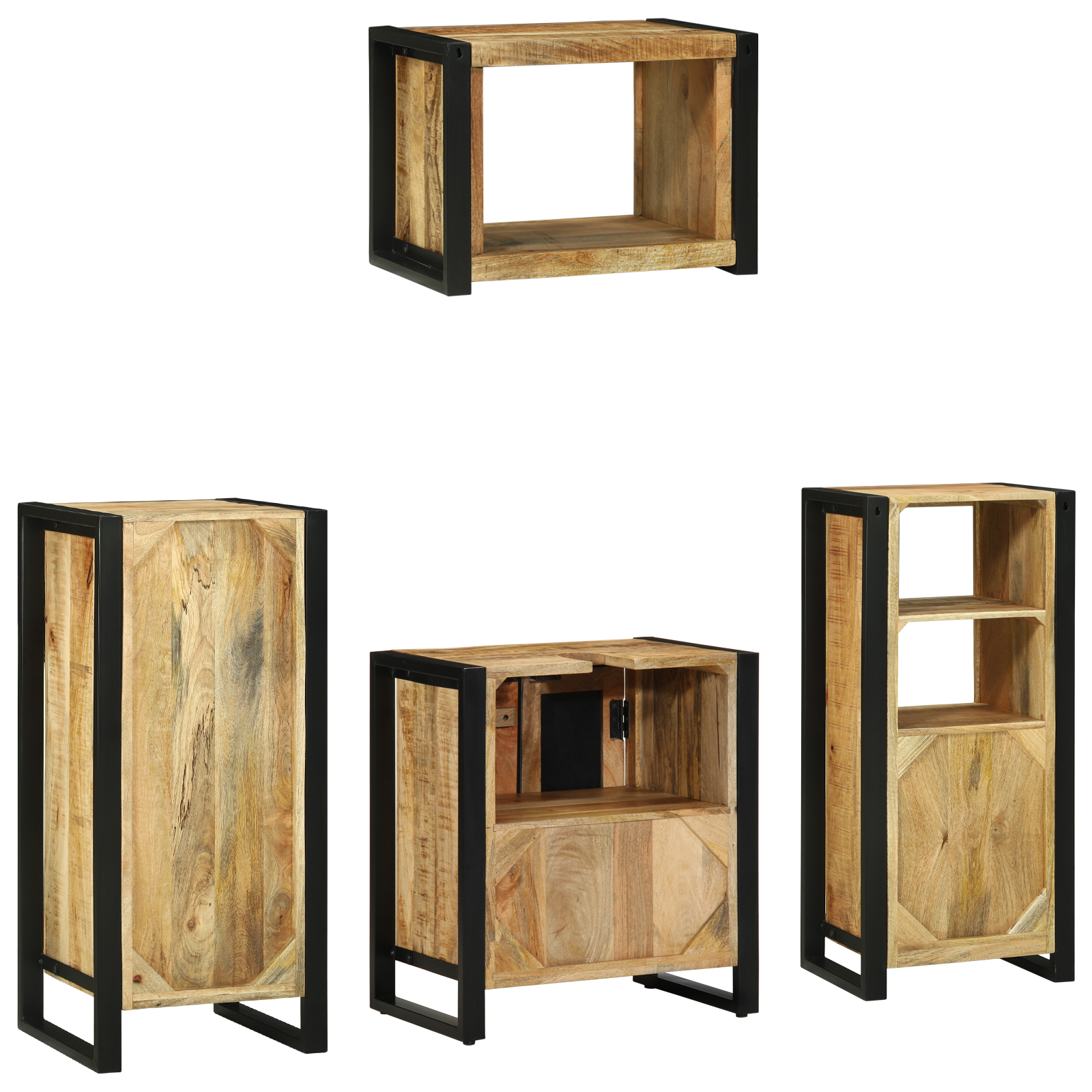 Set de mobilier pentru baie 4 pcs Maro Lemn de mango solid GartenMobel Dekor