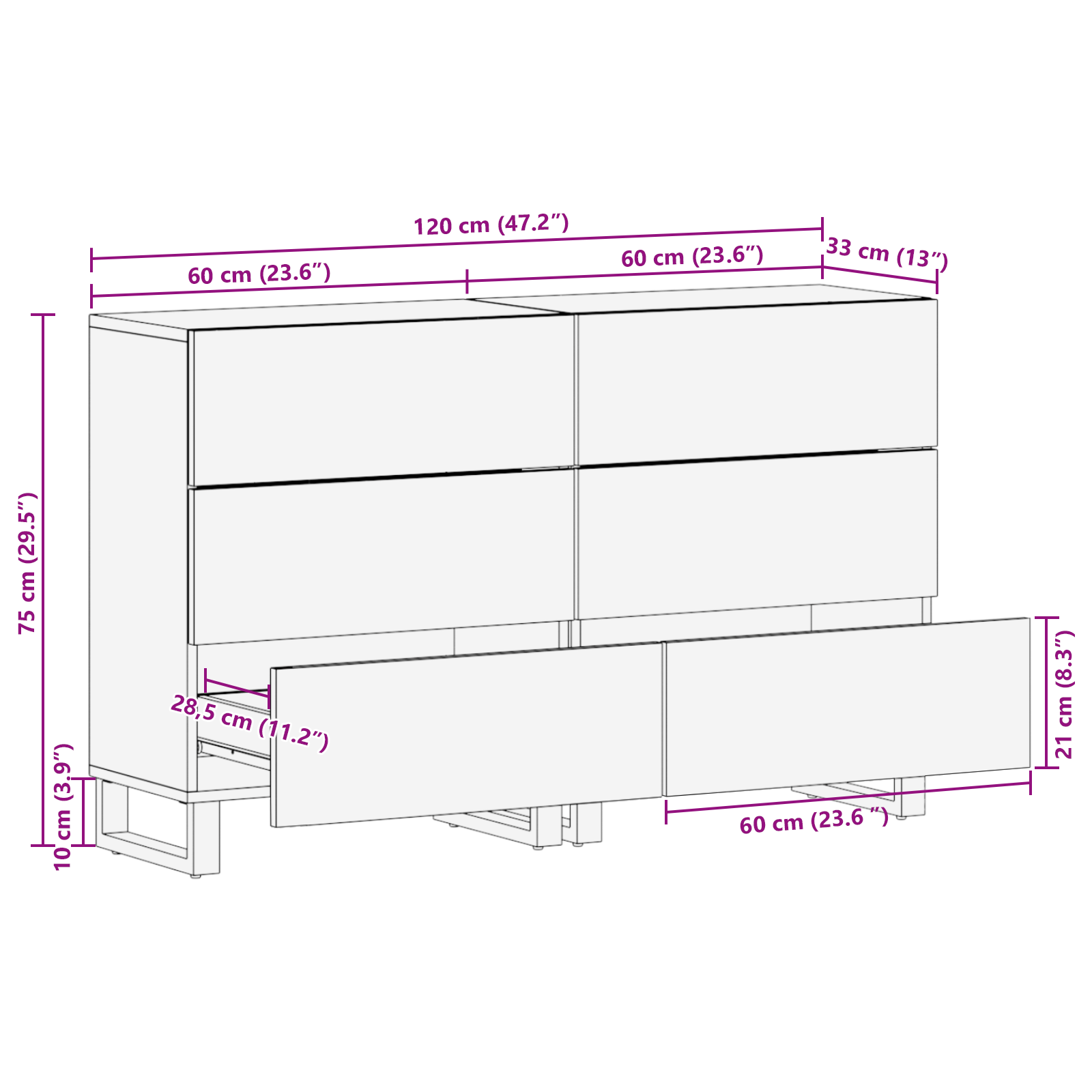 Bufeturi cu sertar Altele cu depozitare 2 pcs Alb 60 x 33,5 x 75 cm GartenMobel Dekor