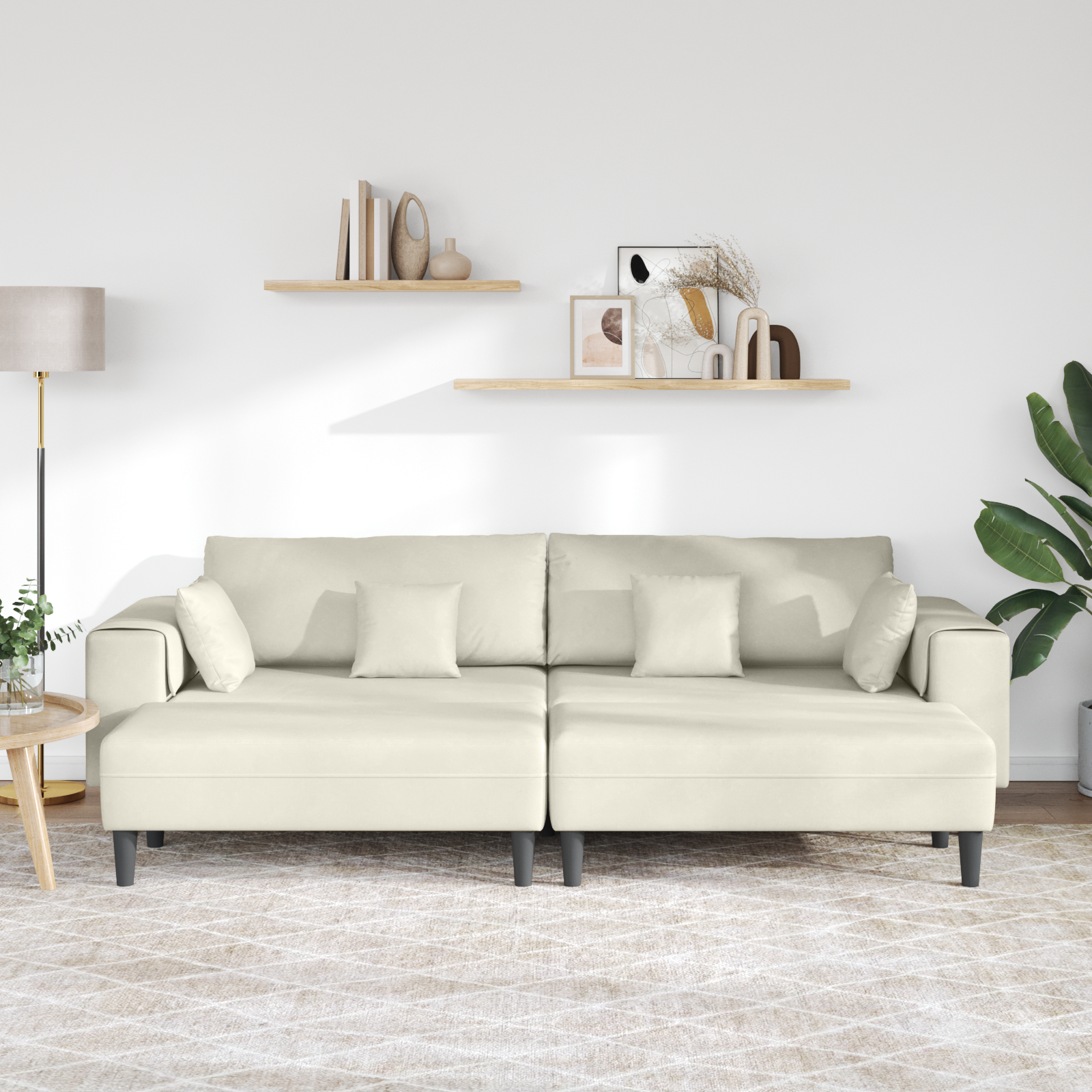 Canapea din catifea cu pernă cu pernă 3 pcs Crem 208 cm Catifea GartenMobel Dekor