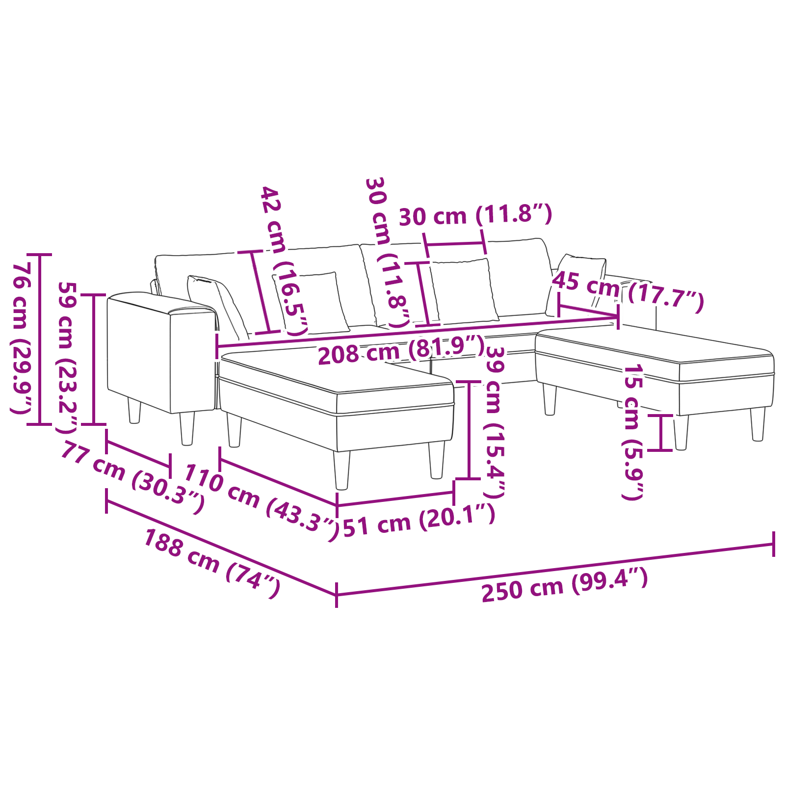 Canapea din catifea cu pernă cu pernă 3 pcs Gri deschis 208 cm Catifea GartenMobel Dekor