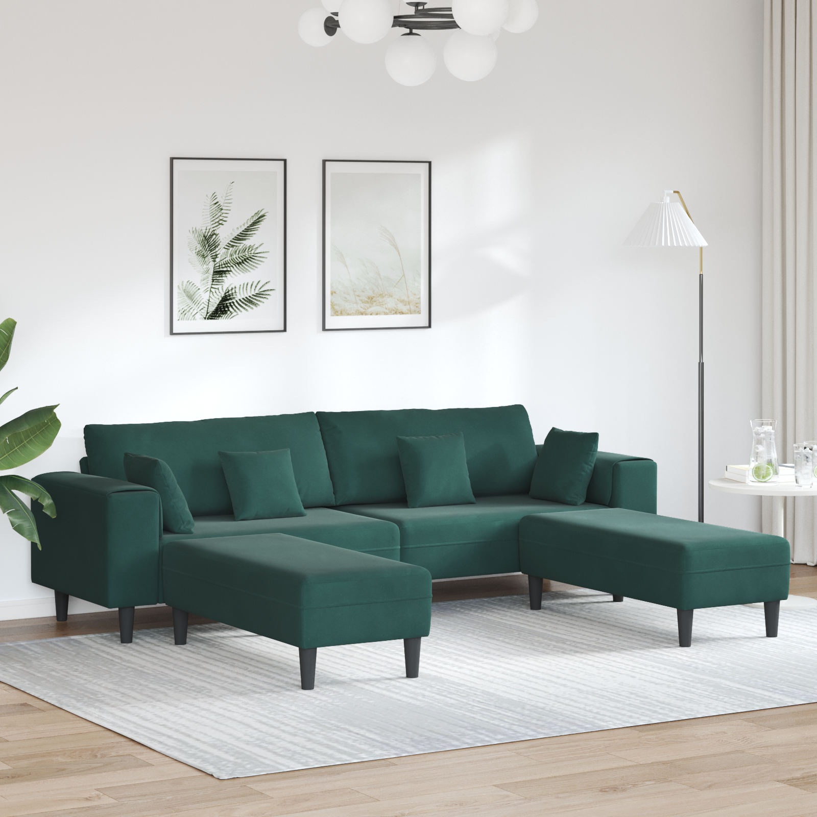 Canapea din catifea cu pernă cu pernă 3 pcs Verde închis 208 cm Catifea GartenMobel Dekor