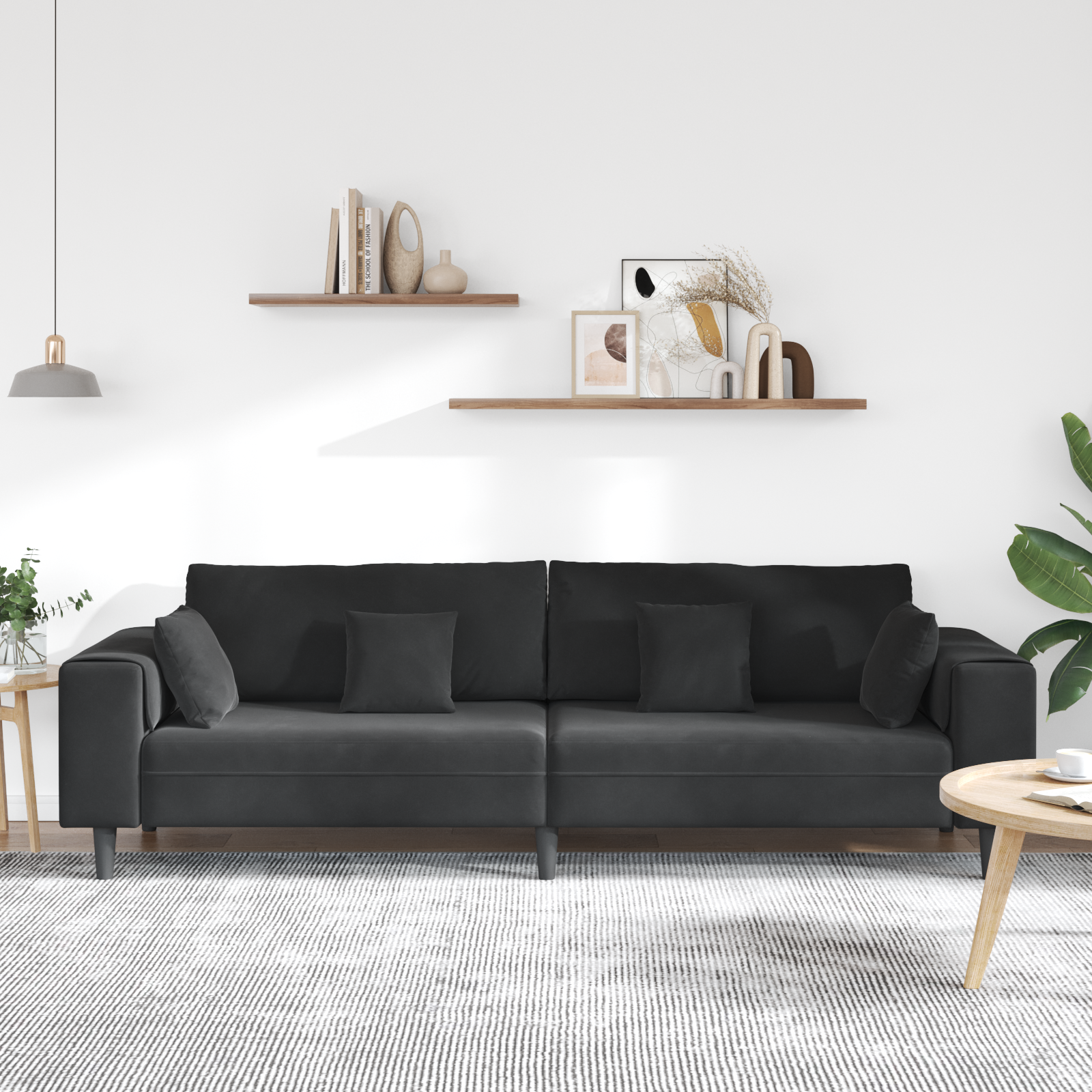 Canapea din catifea cu pernă cu pernă Negru 208 cm Catifea GartenMobel Dekor