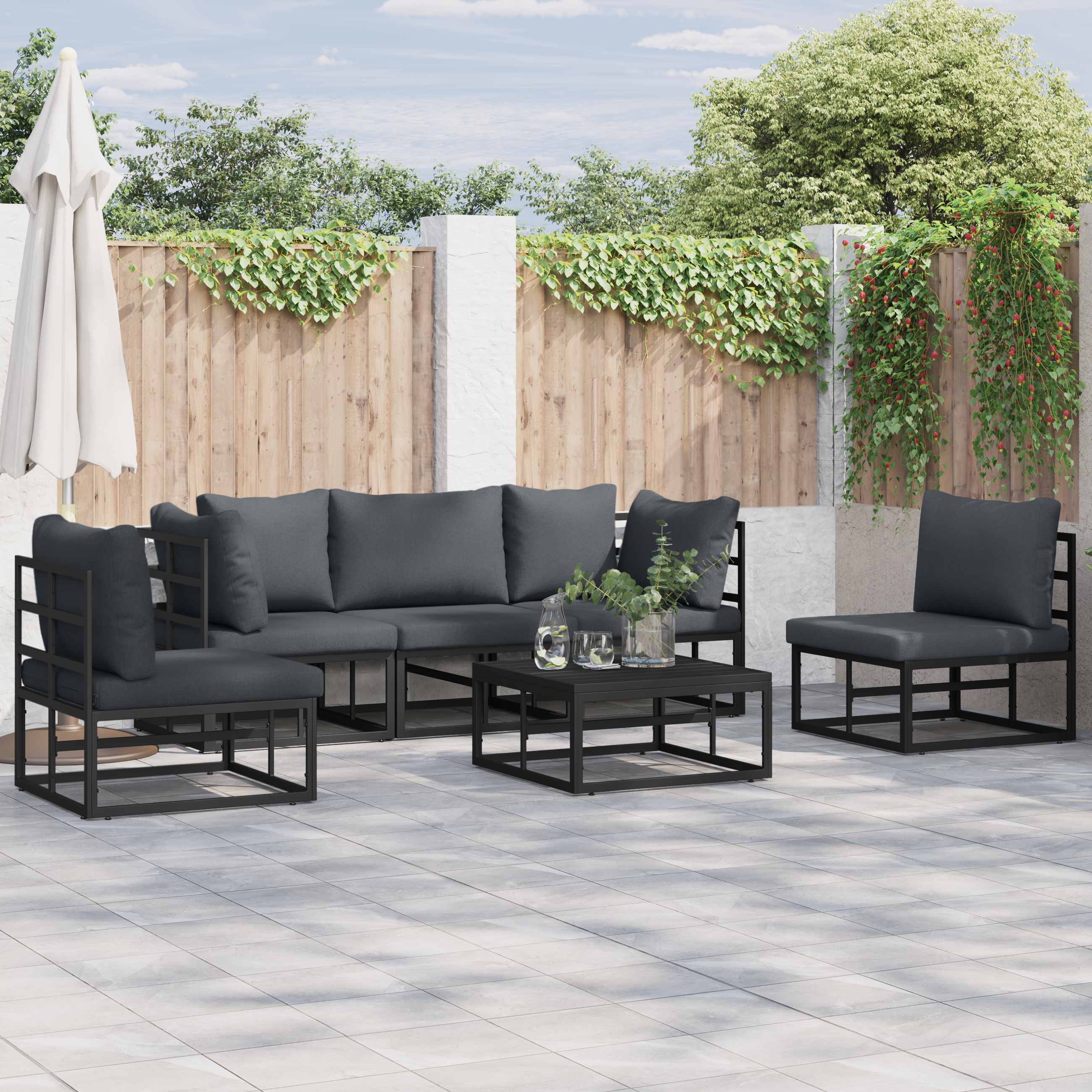 Set de canapele pentru grădină 5 pcs Negru 213 x 71.5 x 71 cm GartenMobel Dekor