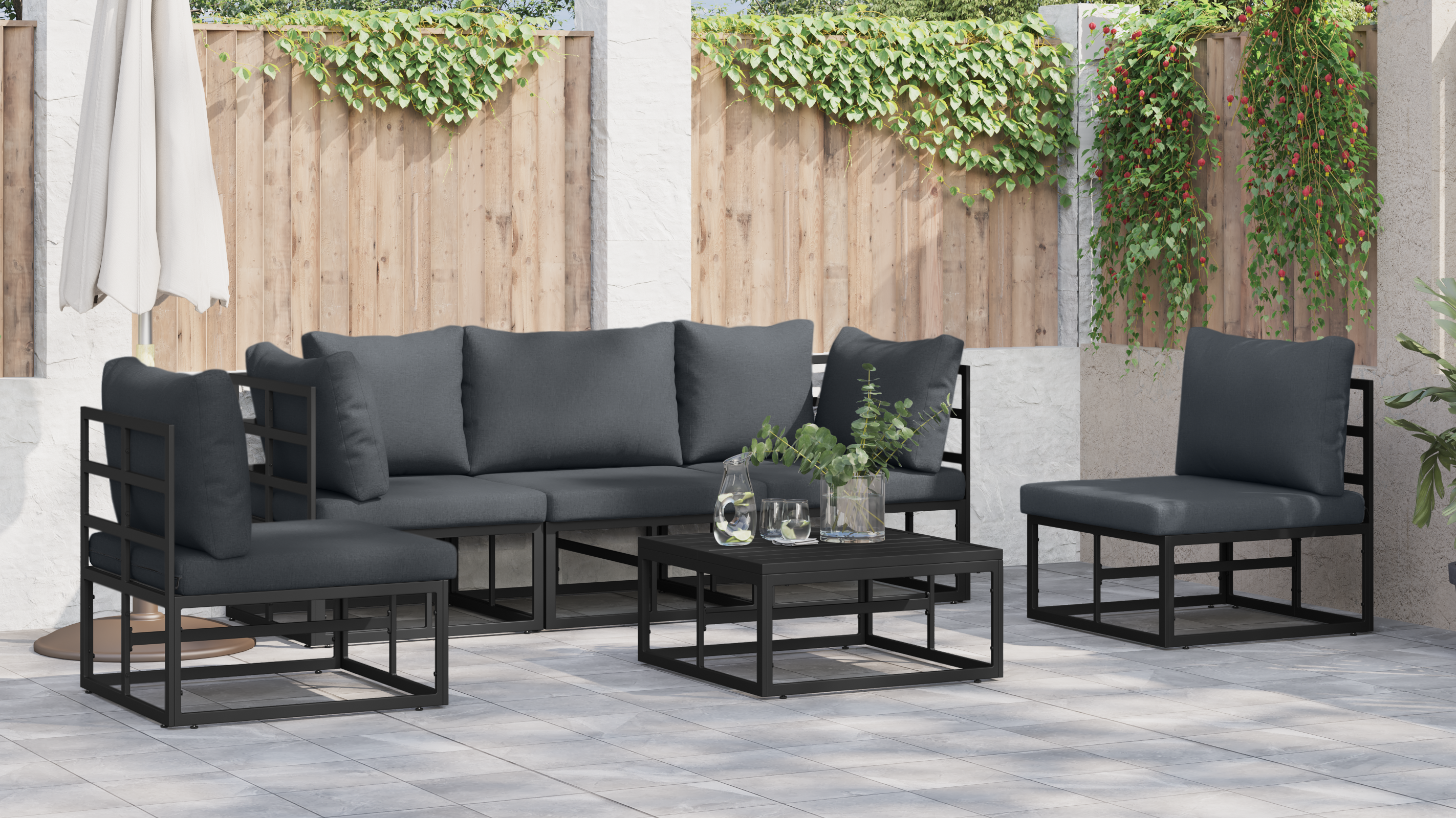 Set de canapele pentru grădină 5 pcs Negru 213 x 71.5 x 71 cm GartenMobel Dekor