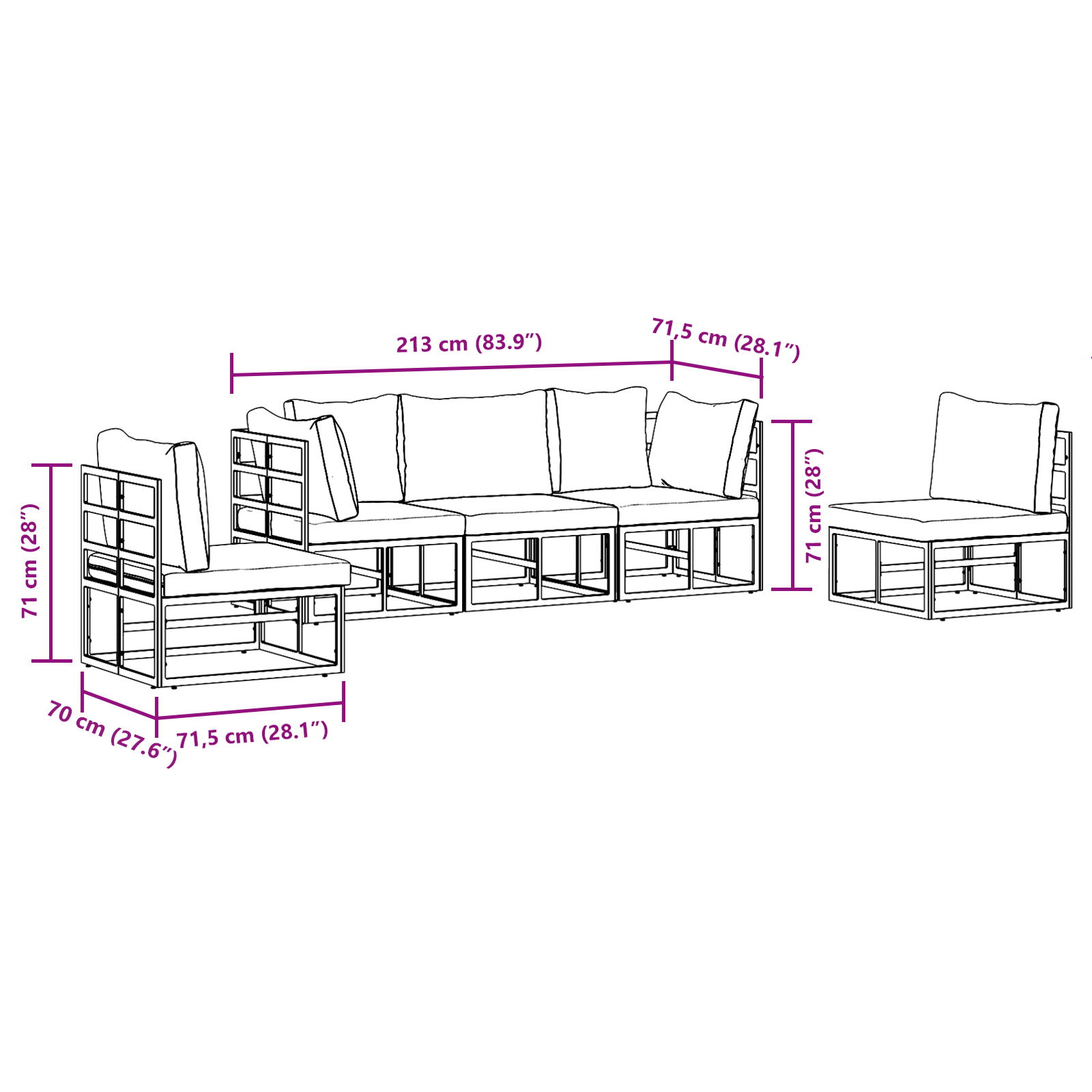 Set de canapele pentru grădină 5 pcs Negru 213 x 71.5 x 71 cm GartenMobel Dekor