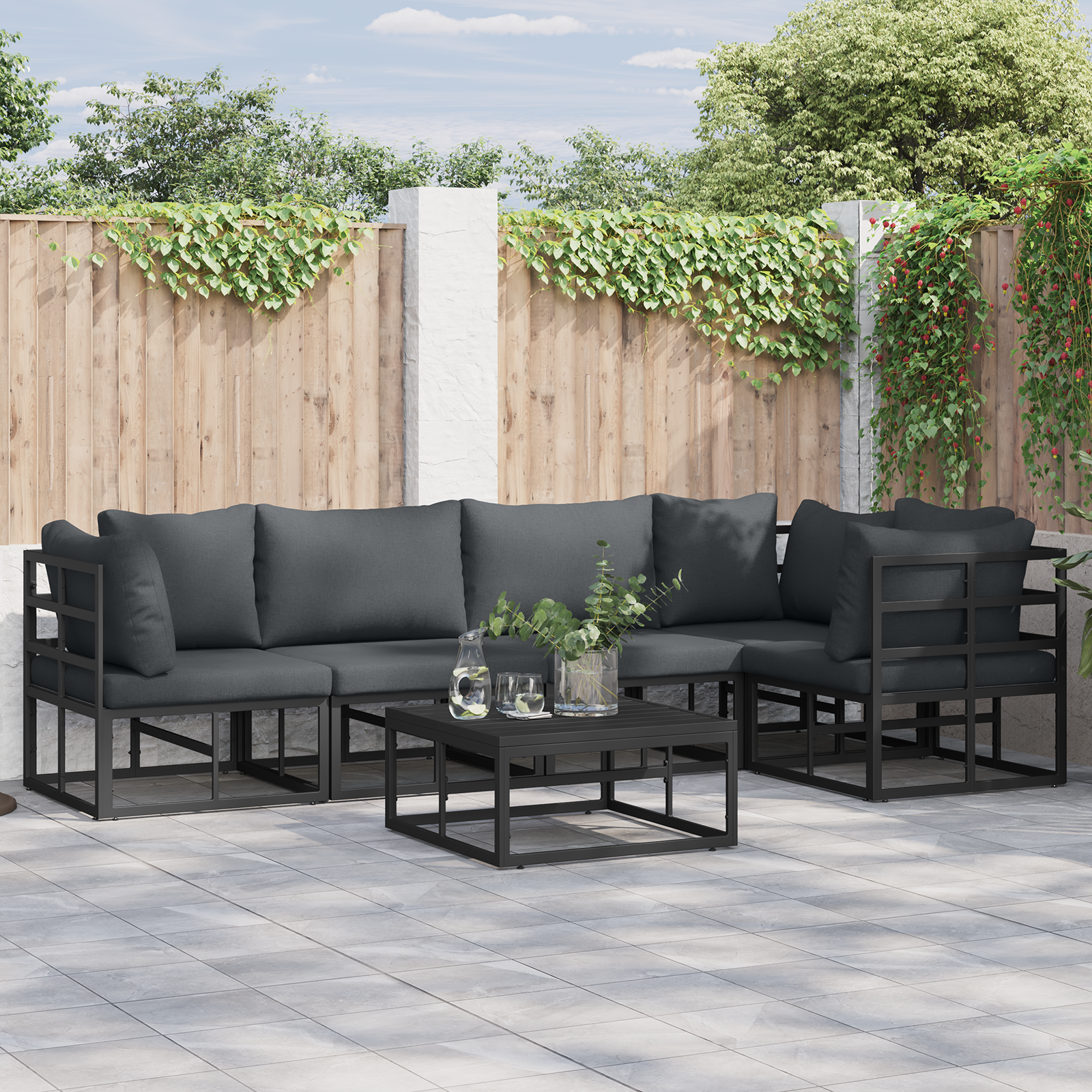 Set de canapele pentru grădină 5 pcs Negru 283 x 143 x 71 cm GartenMobel Dekor
