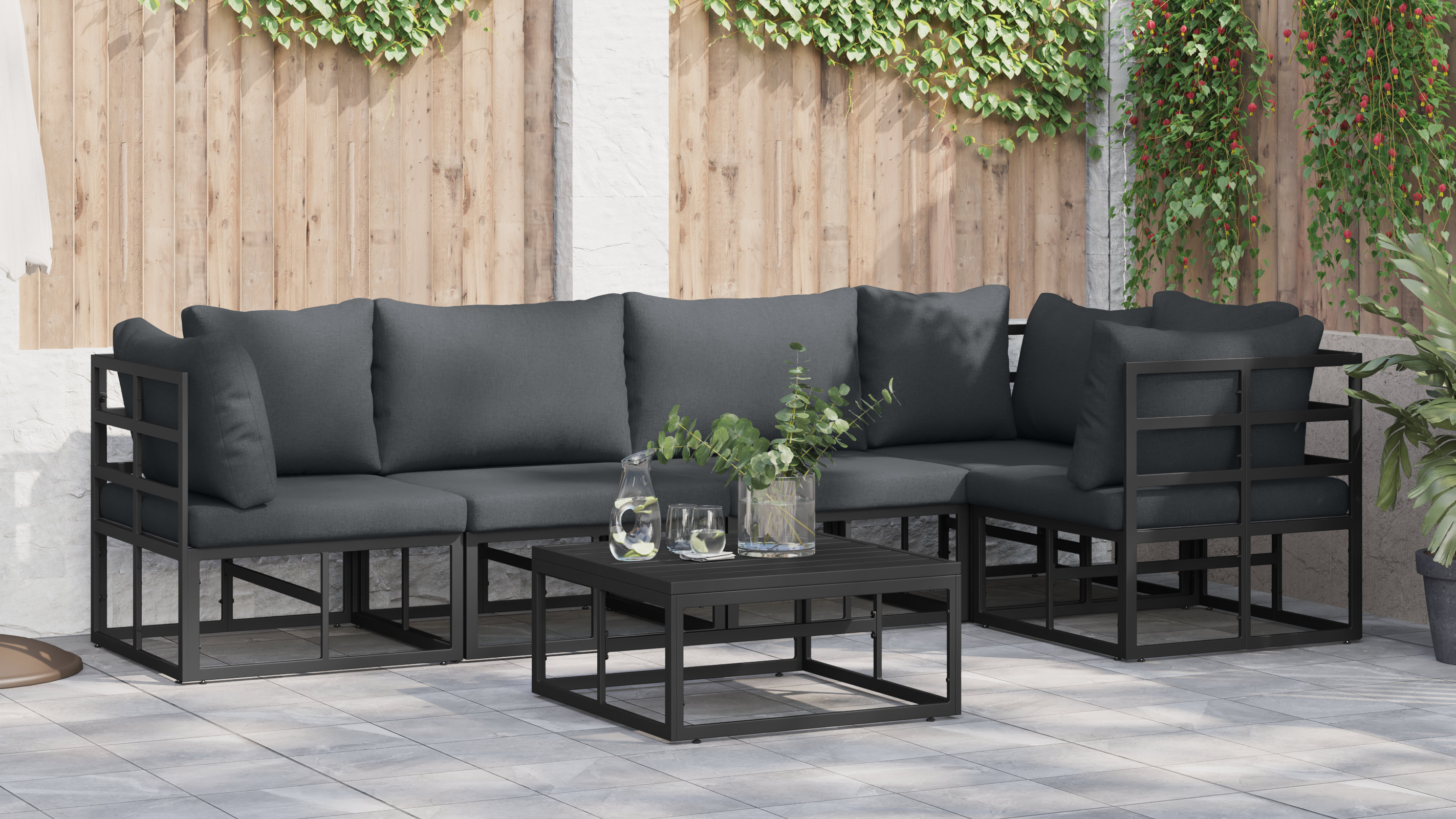 Set de canapele pentru grădină 5 pcs Negru 283 x 143 x 71 cm GartenMobel Dekor