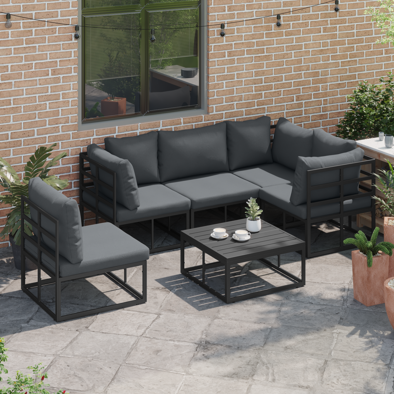 Set de canapele pentru grădină 5 pcs Negru 283 x 143 x 71 cm GartenMobel Dekor