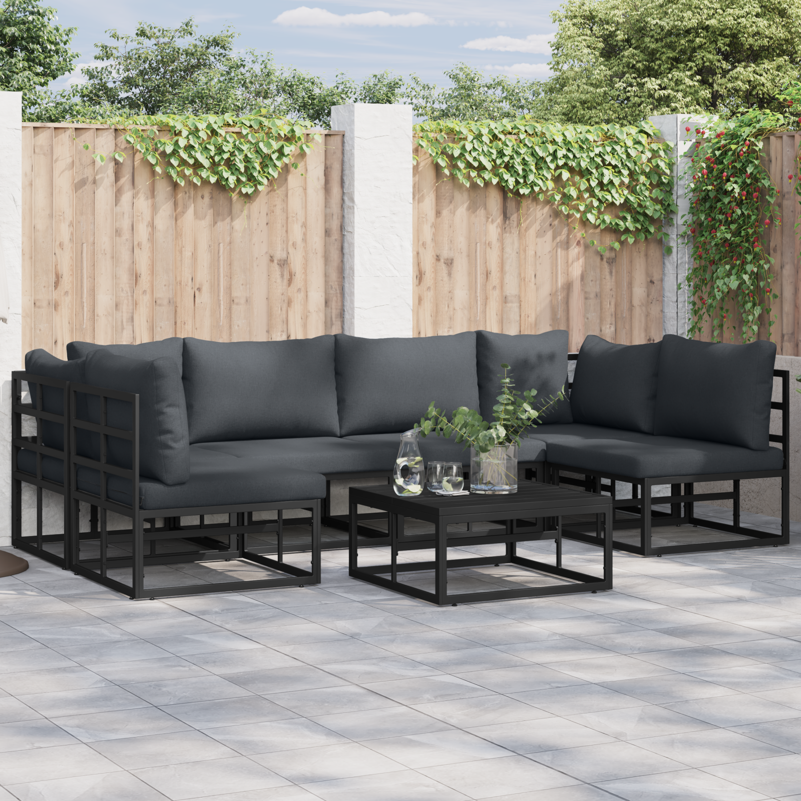 Set de canapele pentru grădină 7 pcs Negru 70 x 70 x 32 cm GartenMobel Dekor