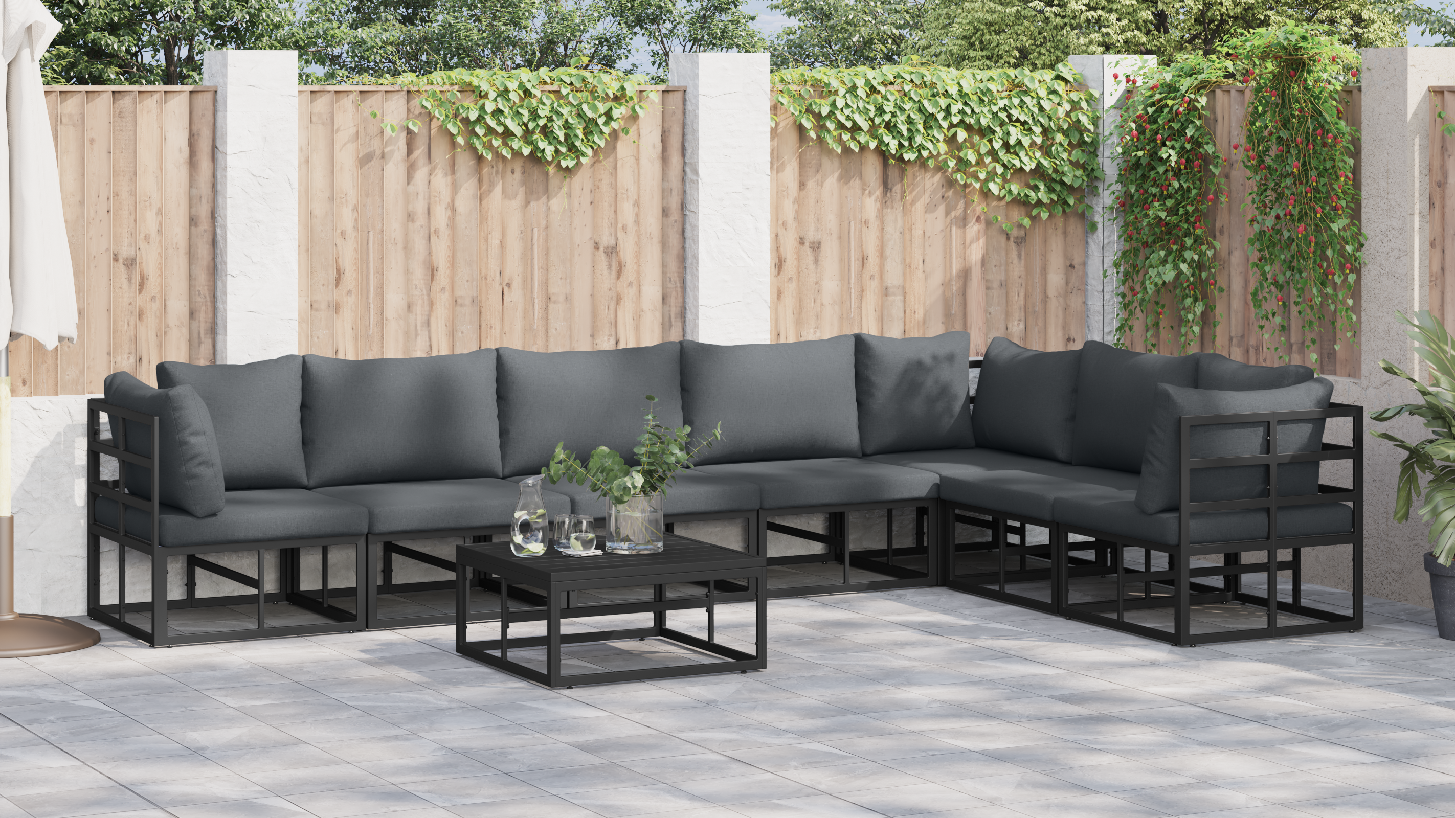Set de canapele pentru grădină 7 pcs Negru 70 x 70 x 32 cm GartenMobel Dekor