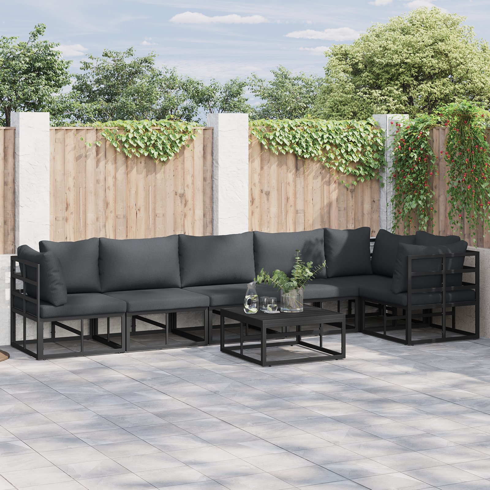 Set de canapele pentru grădină 7 pcs Negru 70 x 70 x 32 cm GartenMobel Dekor
