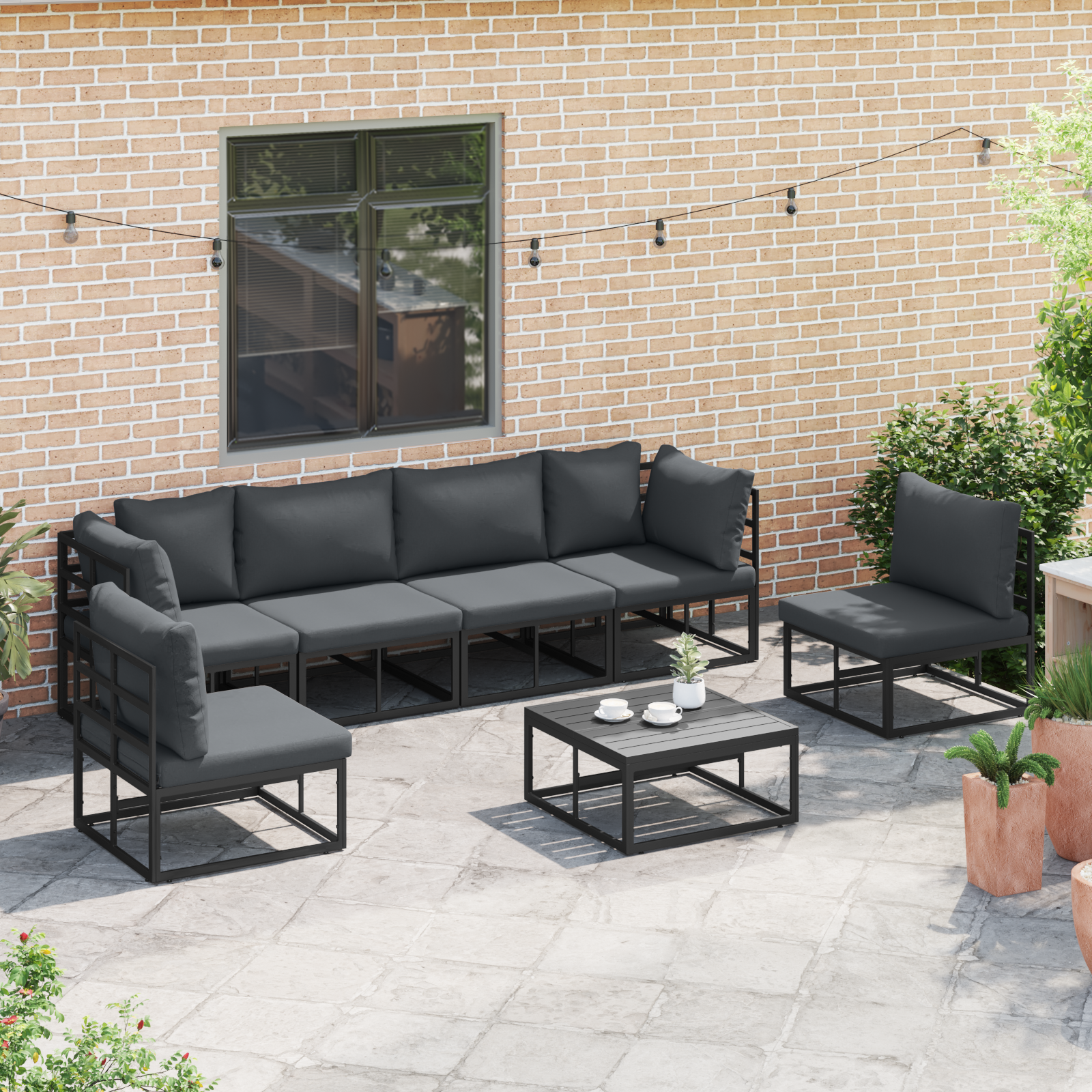 Set de canapele pentru grădină 7 pcs Negru 70 x 70 x 32 cm GartenMobel Dekor