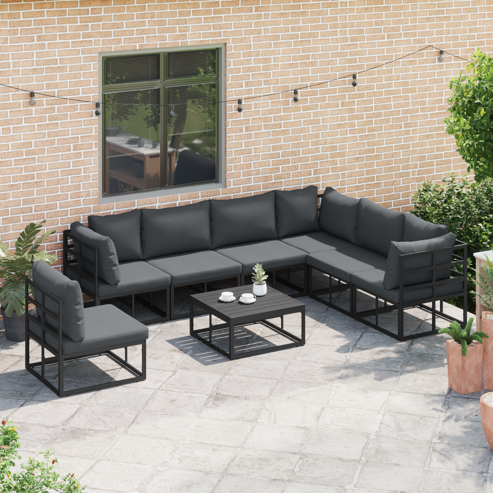 Set de canapele pentru grădină 7 pcs Negru 70 x 70 x 32 cm GartenMobel Dekor