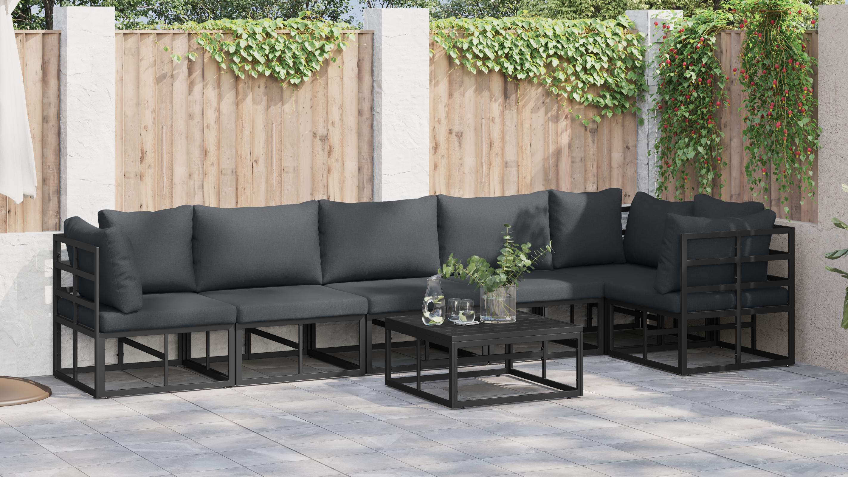 Set de canapele pentru grădină 7 pcs Negru 70 x 70 x 32 cm GartenMobel Dekor