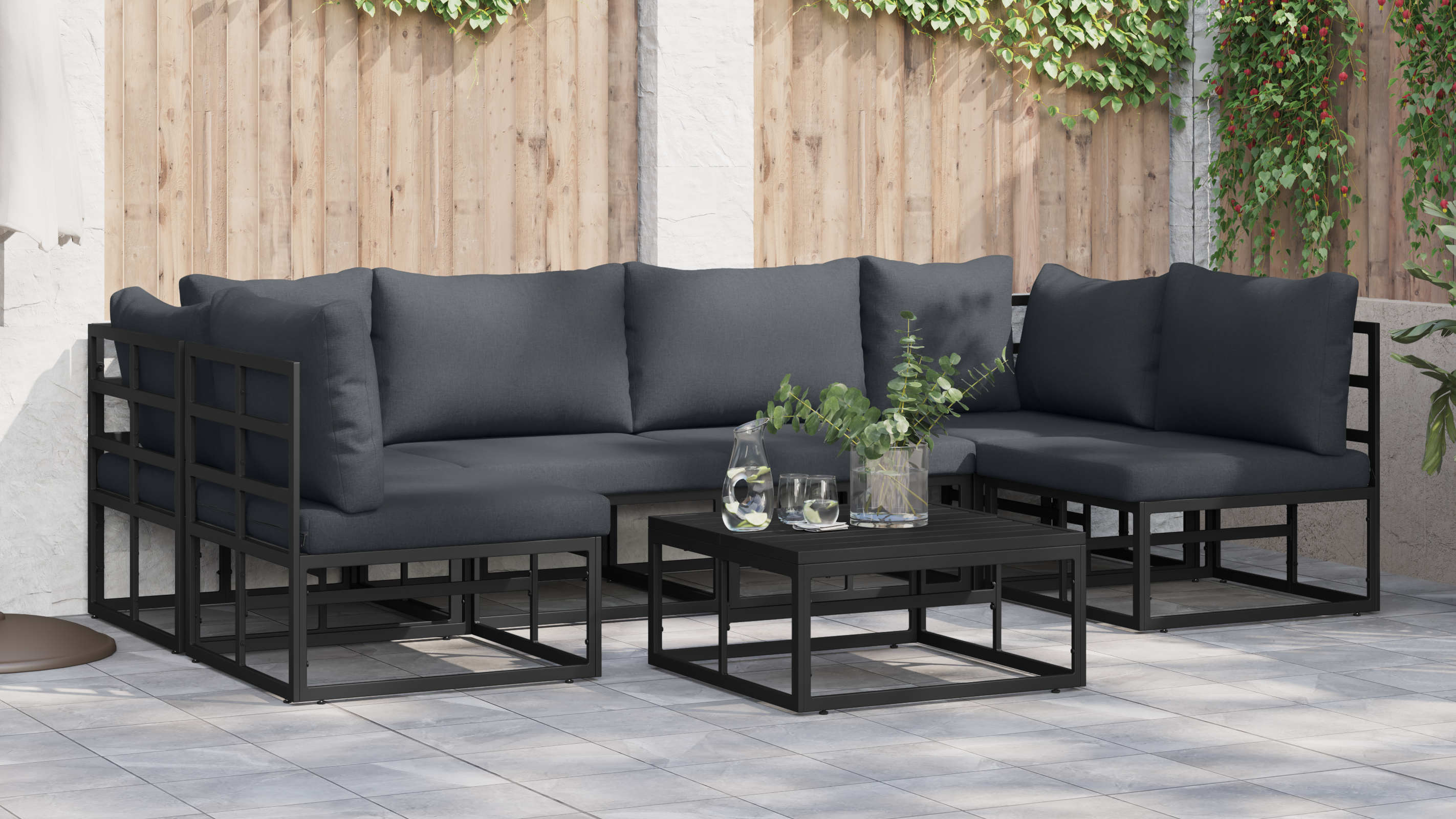 Set de canapele pentru grădină 7 pcs Negru 70 x 70 x 32 cm GartenMobel Dekor