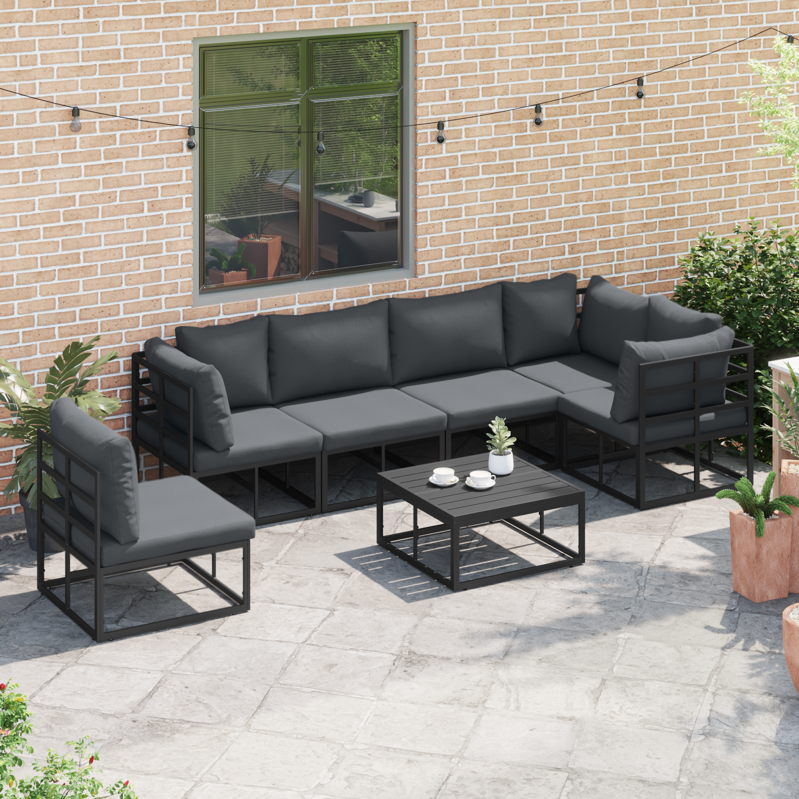Set de canapele pentru grădină 7 pcs Negru 70 x 70 x 32 cm GartenMobel Dekor