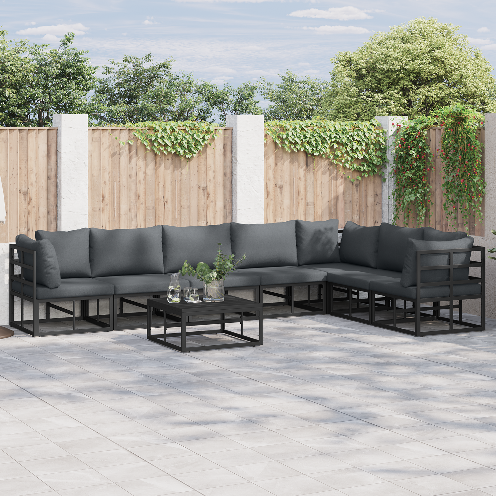 Set de canapele pentru grădină 7 pcs Negru 70 x 70 x 32 cm GartenMobel Dekor