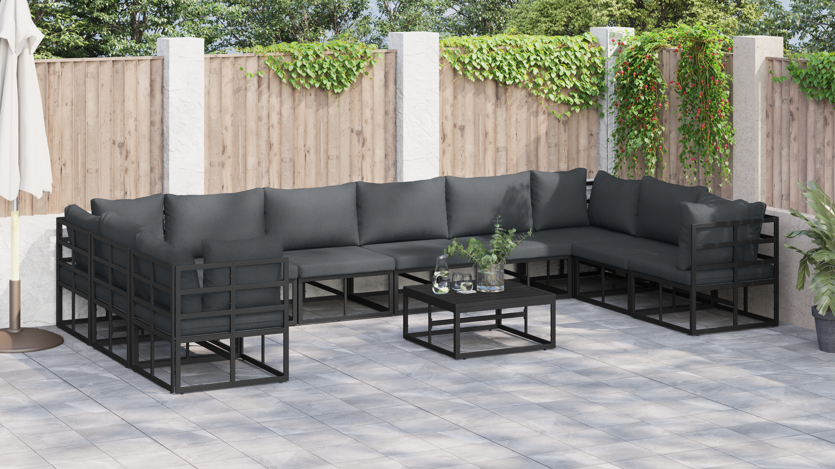 Set de canapele pentru grădină 10 pcs Negru 423 x 213 x 71 cm GartenMobel Dekor