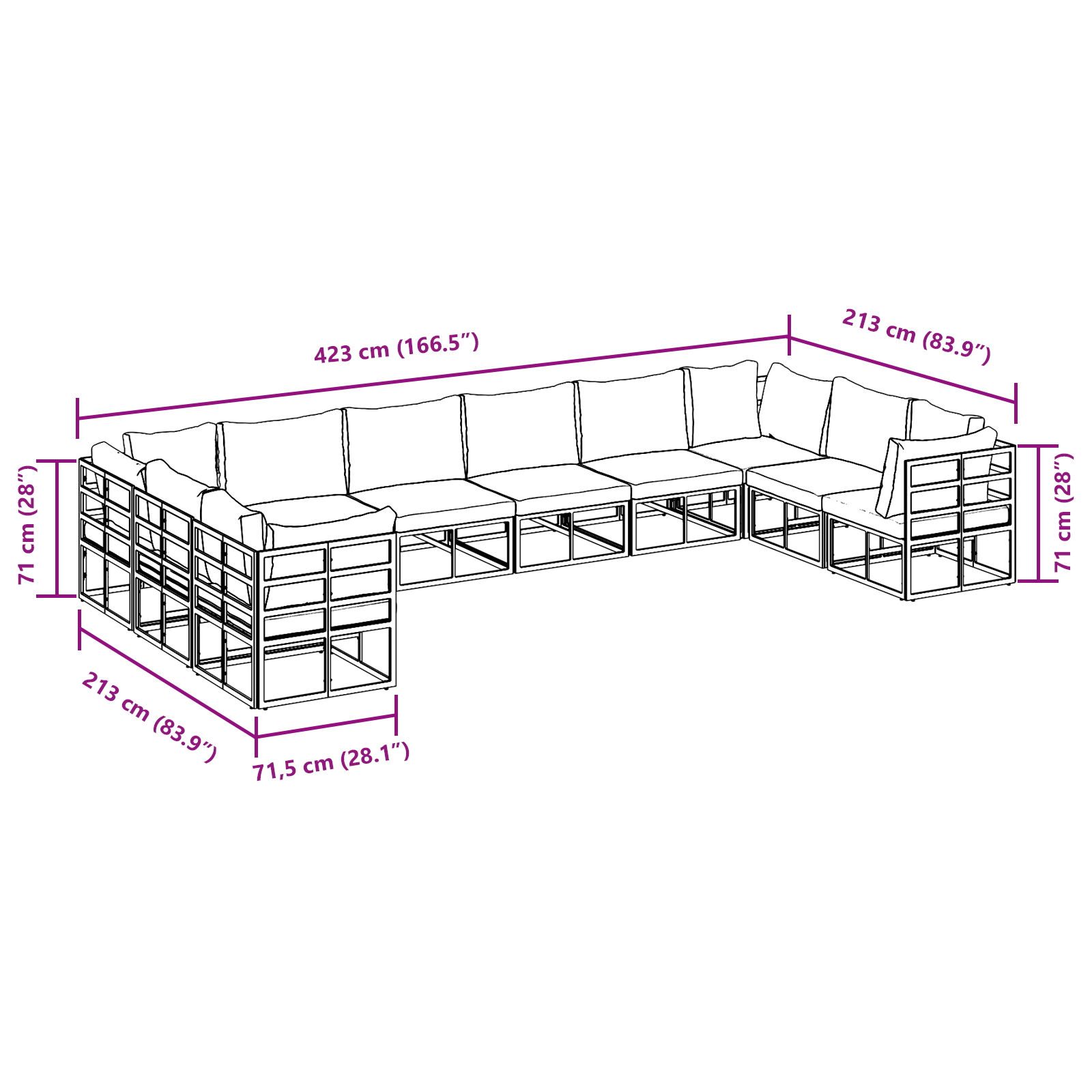 Set de canapele pentru grădină 10 pcs Negru 423 x 213 x 71 cm GartenMobel Dekor