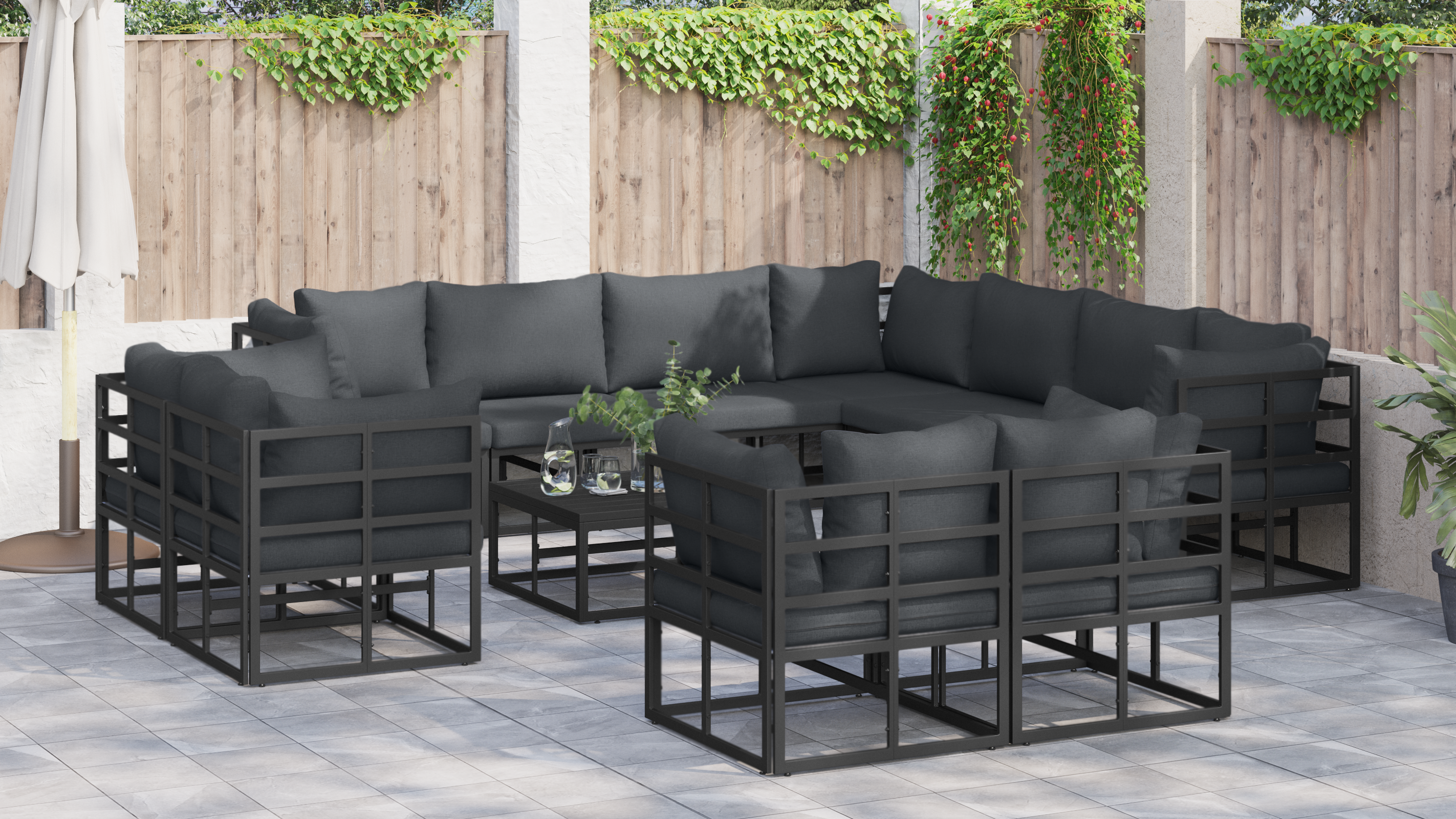 Set de canapele pentru grădină 11 pcs Negru 283 x 283 x 71 cm GartenMobel Dekor