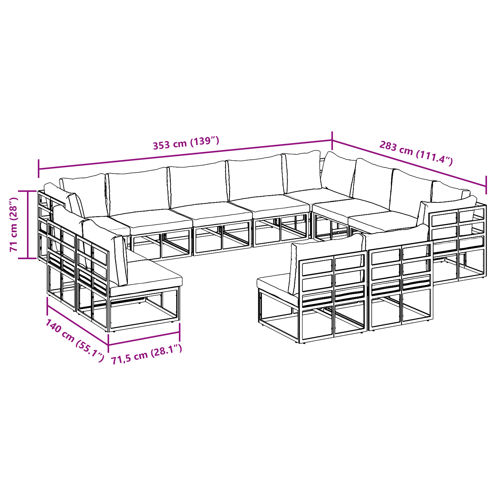 Set de canapele pentru grădină 12 pcs Negru 353 x 283 x 71 cm GartenMobel Dekor