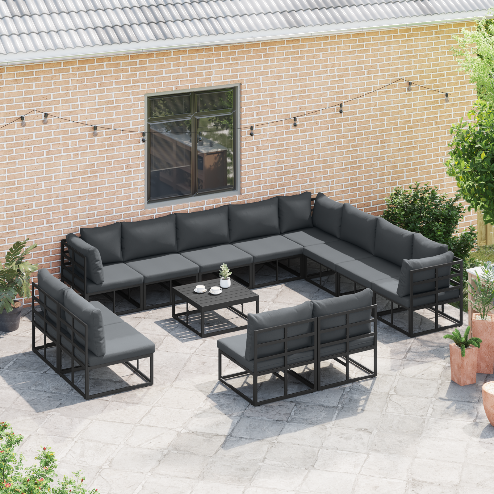 Set de canapele pentru grădină 12 pcs Negru 353 x 283 x 71 cm GartenMobel Dekor