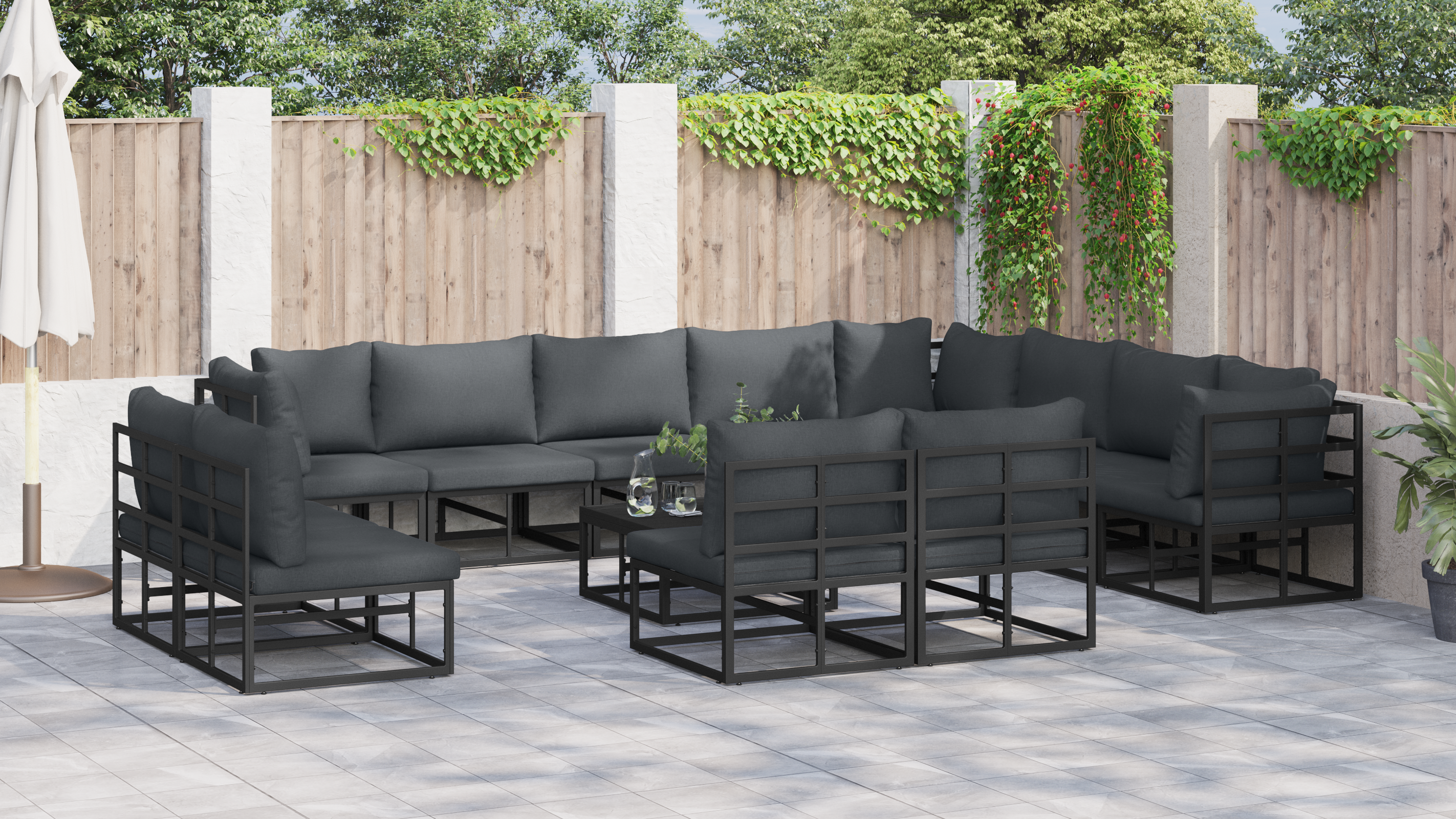 Set de canapele pentru grădină 12 pcs Negru 353 x 283 x 71 cm GartenMobel Dekor