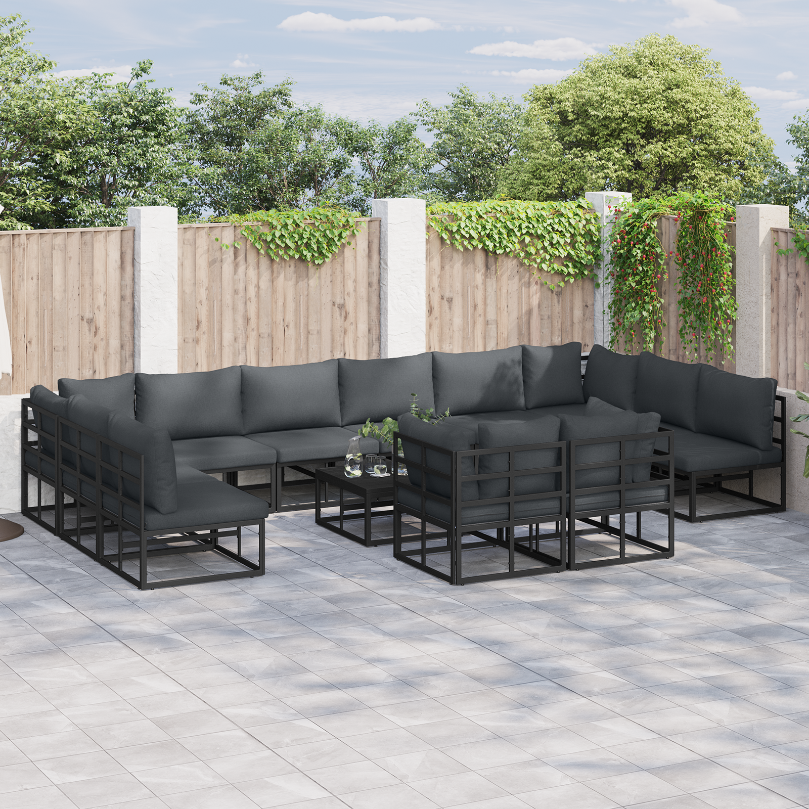 Set de canapele pentru grădină 12 pcs Negru 423 x 211.5 x 71 cm GartenMobel Dekor
