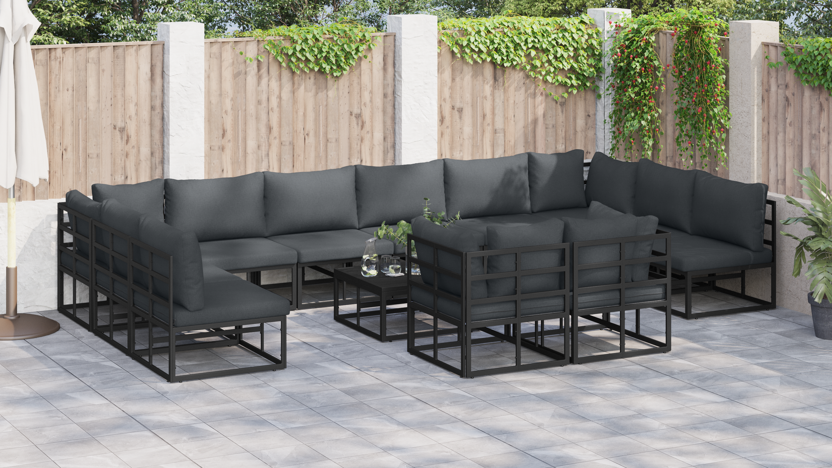 Set de canapele pentru grădină 12 pcs Negru 423 x 211.5 x 71 cm GartenMobel Dekor