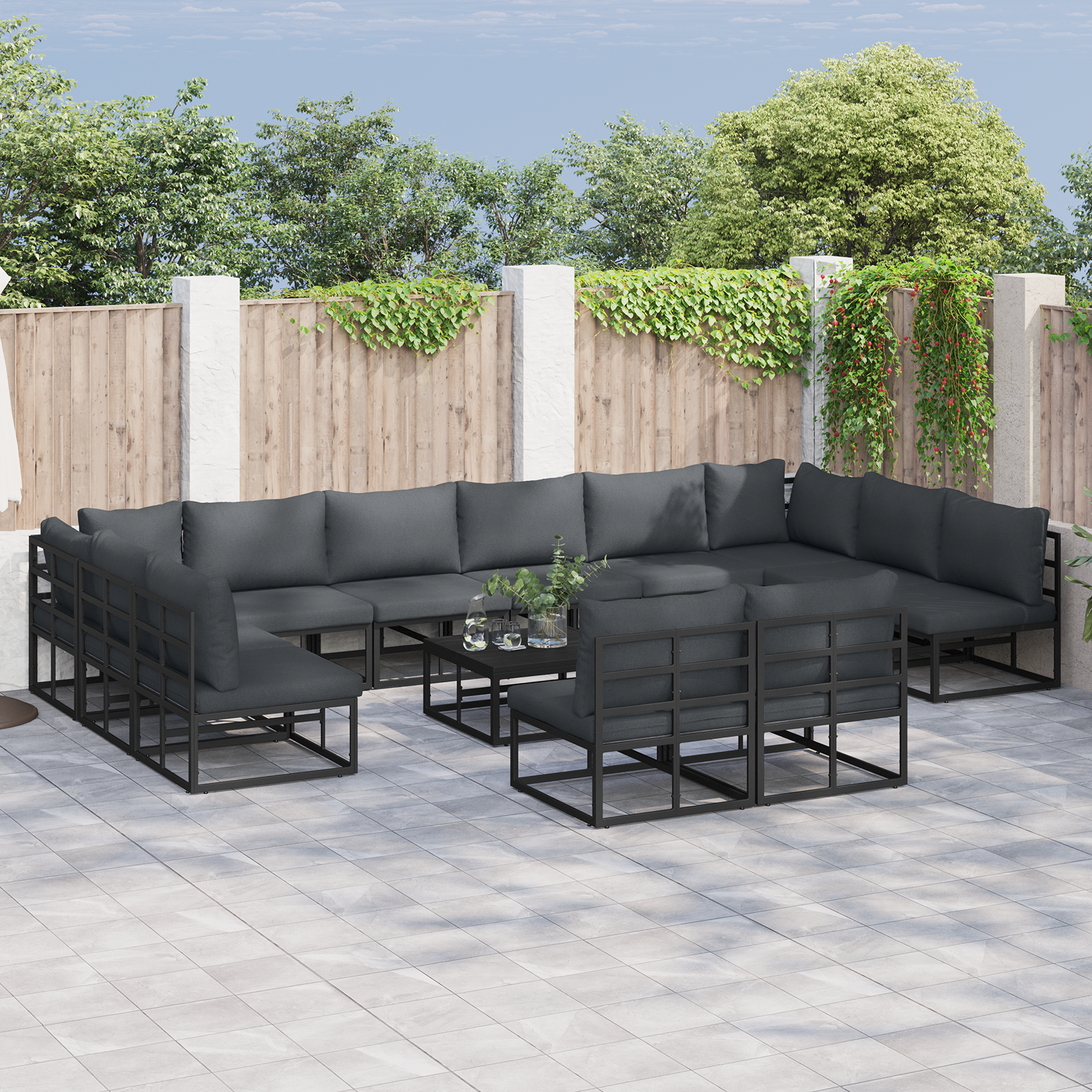 Set de canapele pentru grădină 13 pcs Negru 70 x 70 x 32 cm GartenMobel Dekor