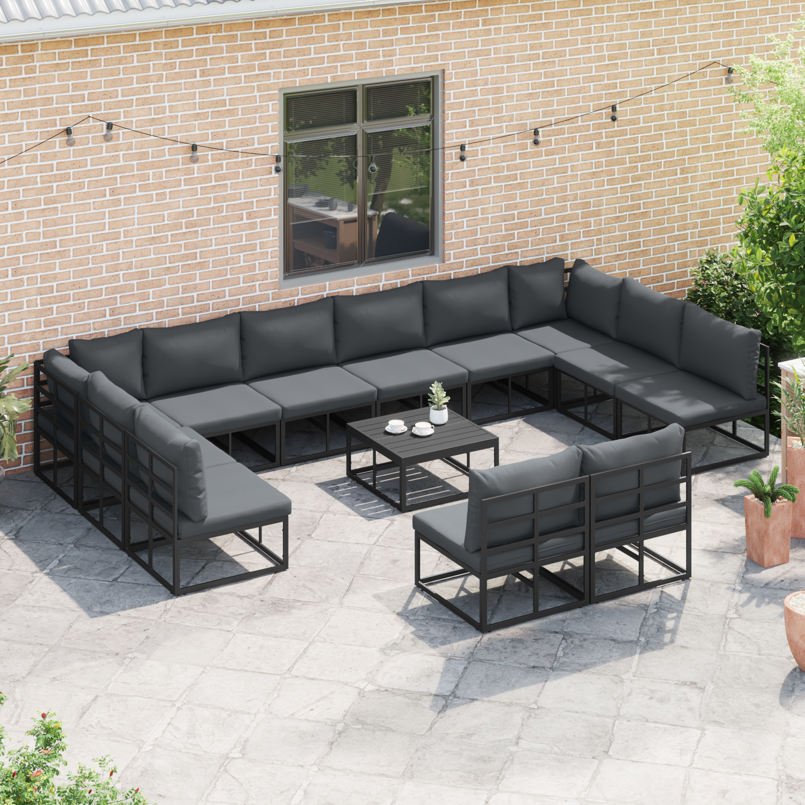 Set de canapele pentru grădină 13 pcs Negru 70 x 70 x 32 cm GartenMobel Dekor