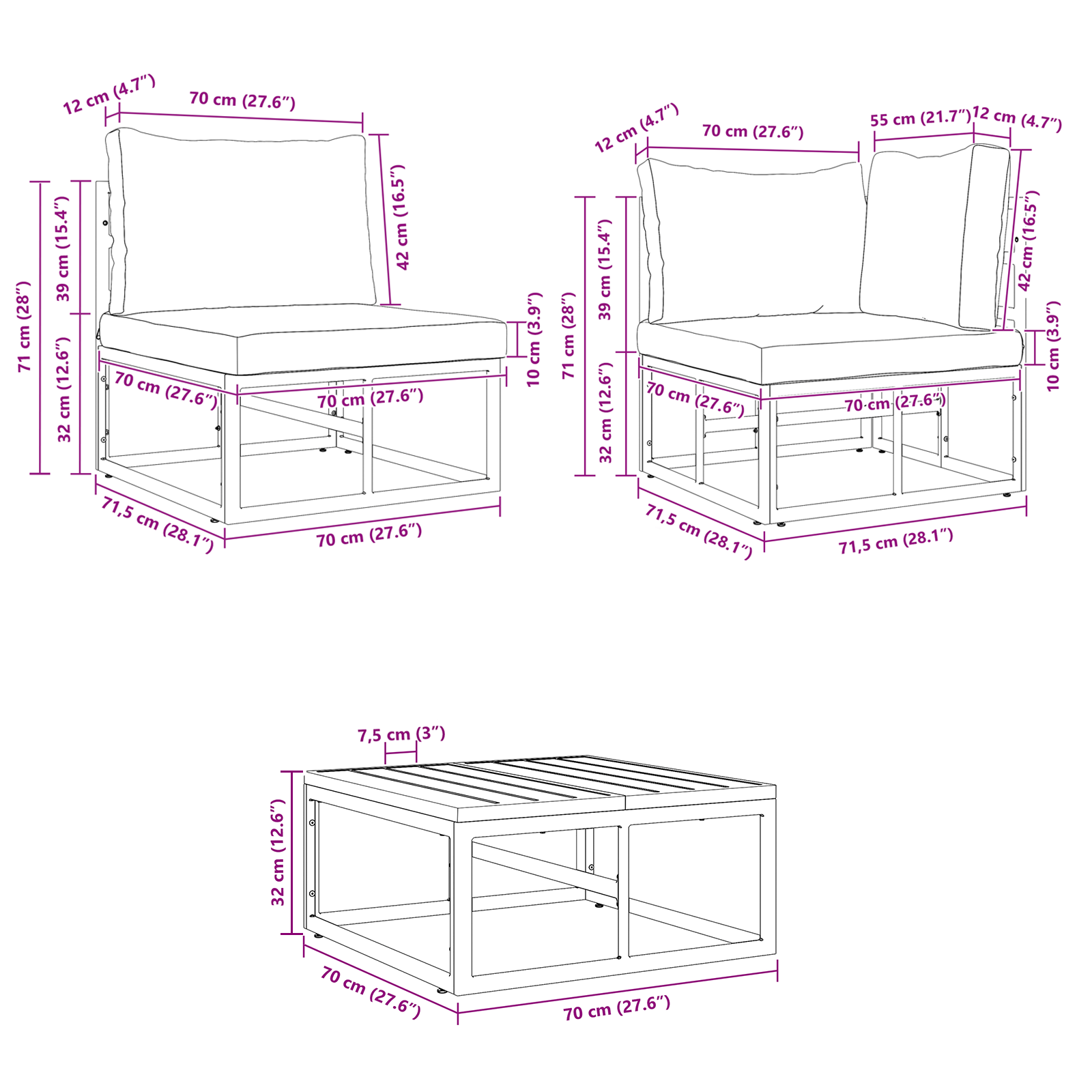 Set de canapele pentru grădină 13 pcs Negru 70 x 70 x 32 cm GartenMobel Dekor