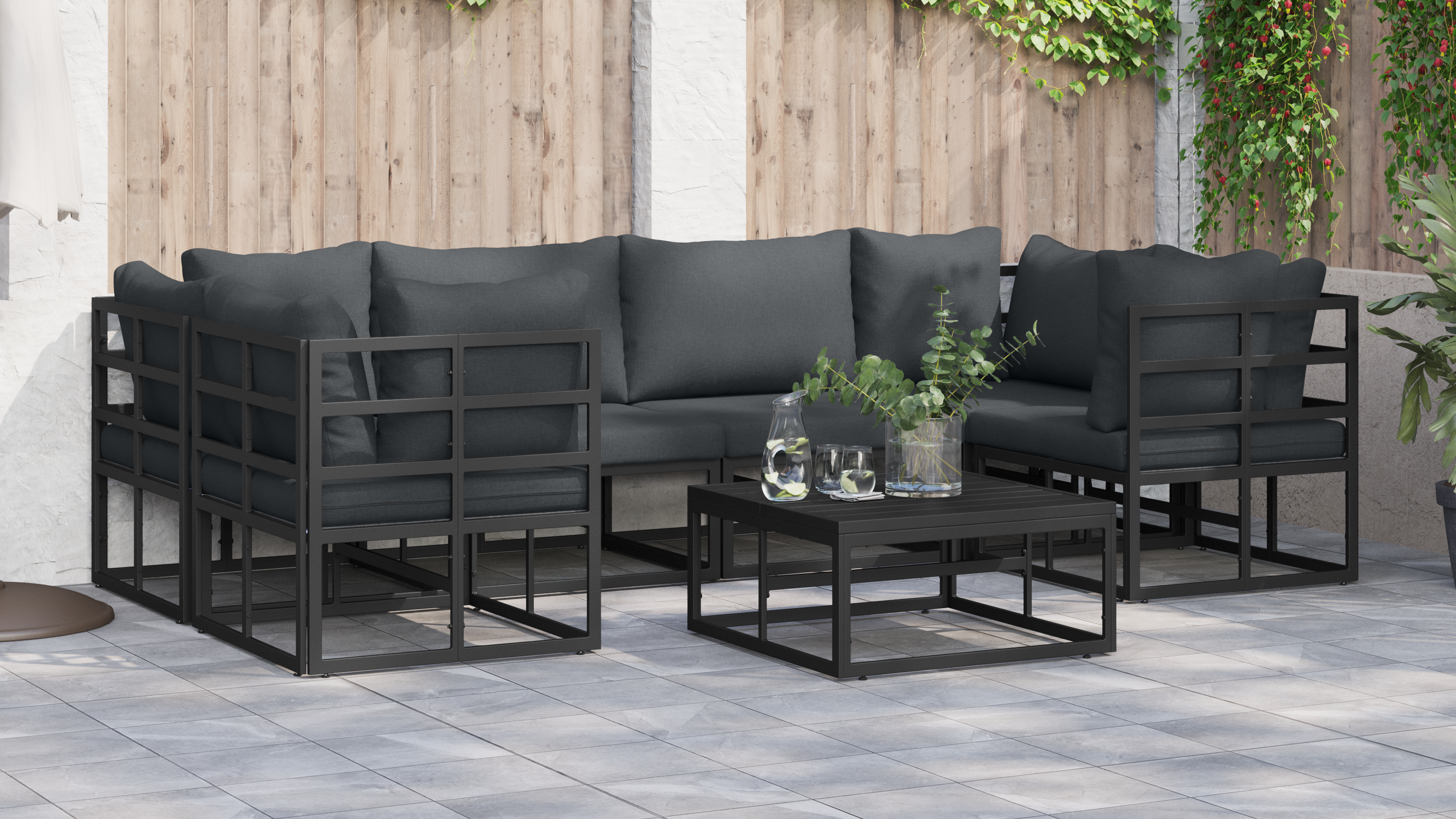 Set de canapele pentru grădină 6 pcs Negru Aluminiu GartenMobel Dekor