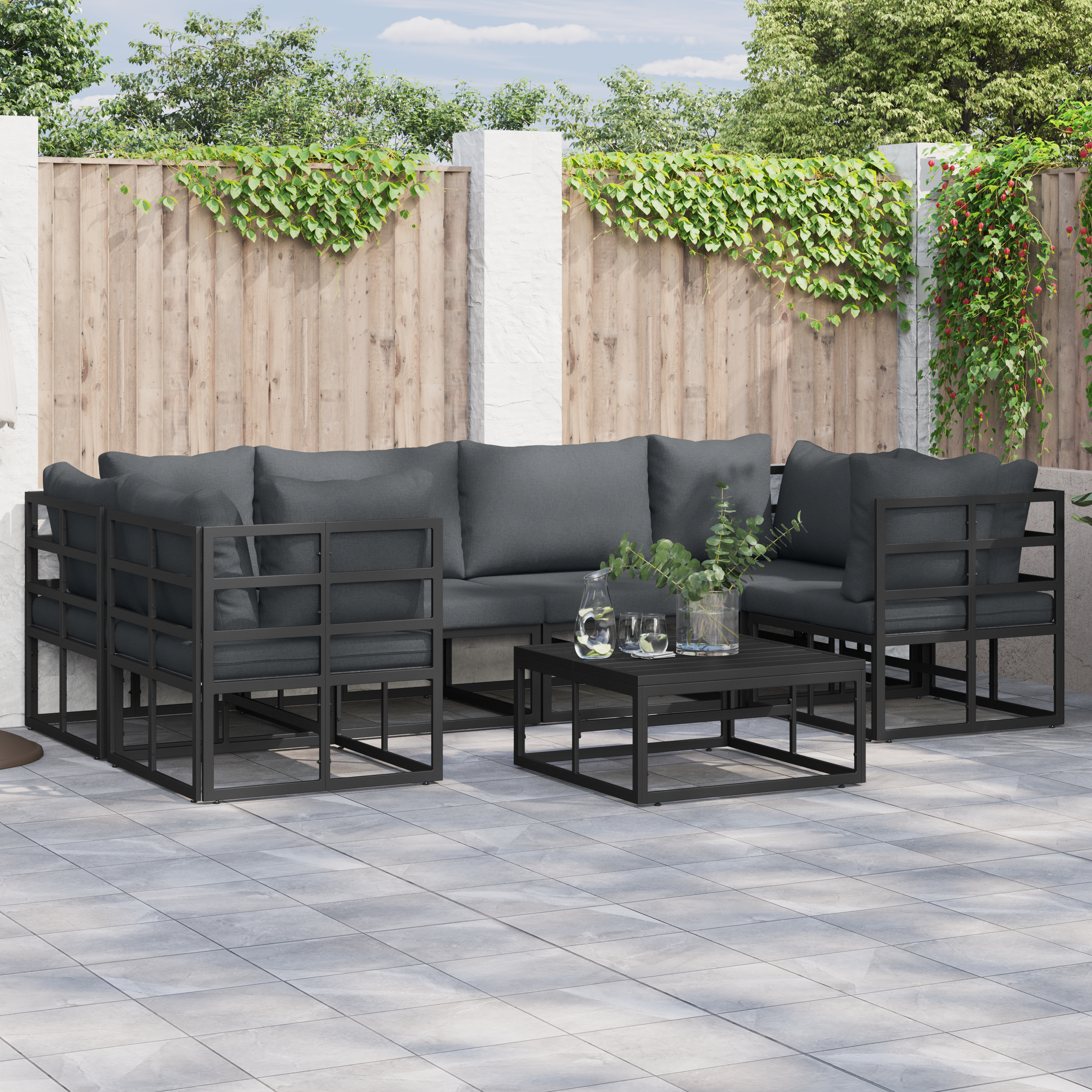 Set de canapele pentru grădină 6 pcs Negru Aluminiu GartenMobel Dekor