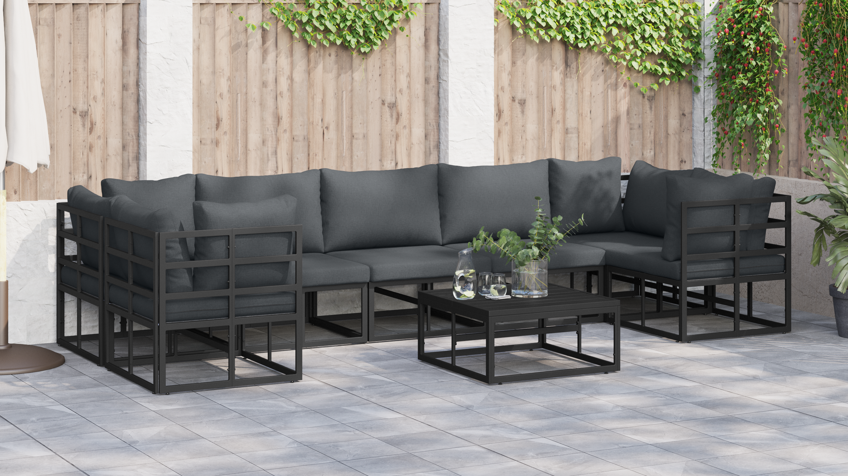 Set de canapele pentru grădină 7 pcs Negru Aluminiu GartenMobel Dekor