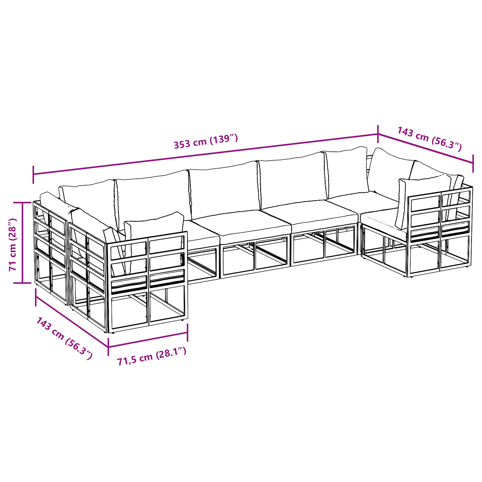 Set de canapele pentru grădină 7 pcs Negru Aluminiu GartenMobel Dekor