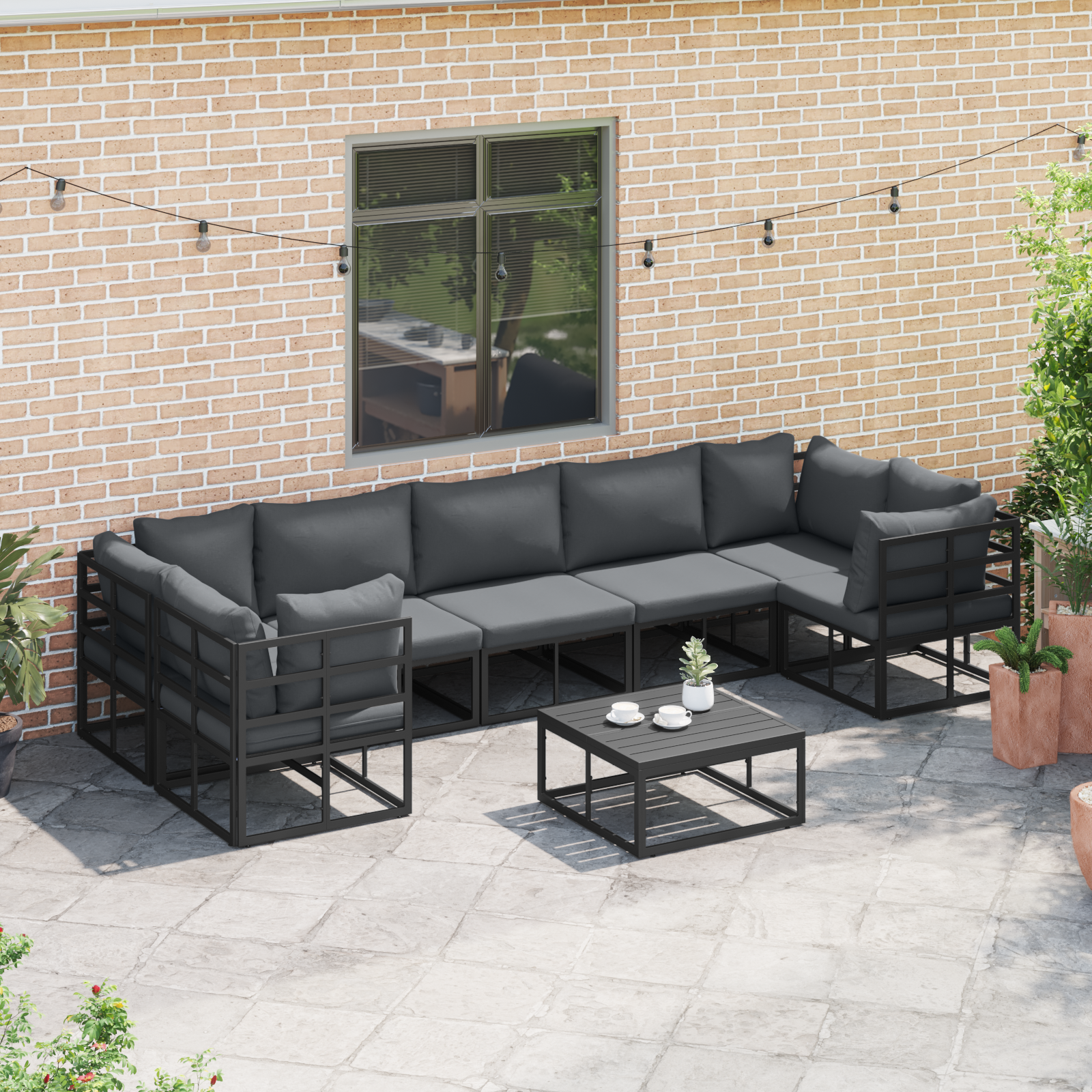 Set de canapele pentru grădină 7 pcs Negru Aluminiu GartenMobel Dekor