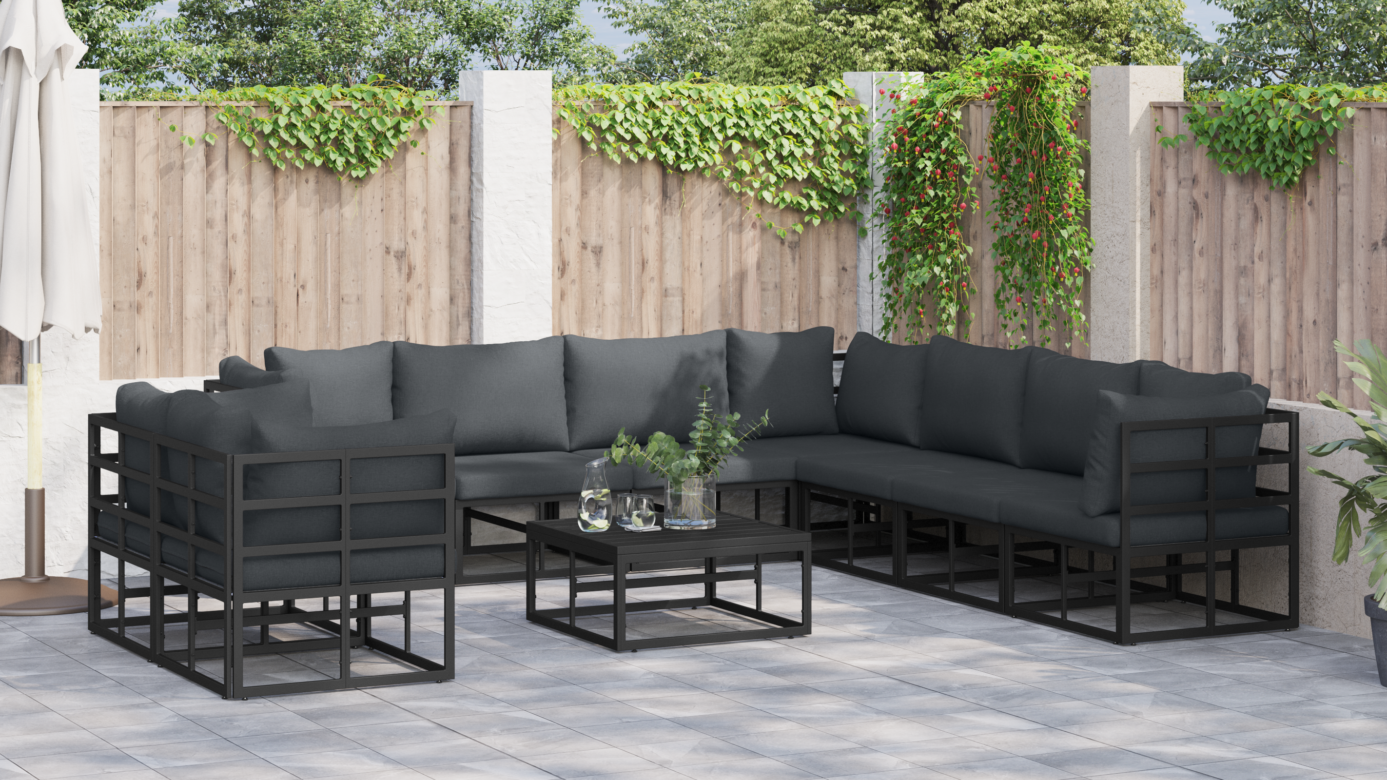 Set de canapele pentru grădină 9 pcs Negru 283 x 283 x 71 cm GartenMobel Dekor