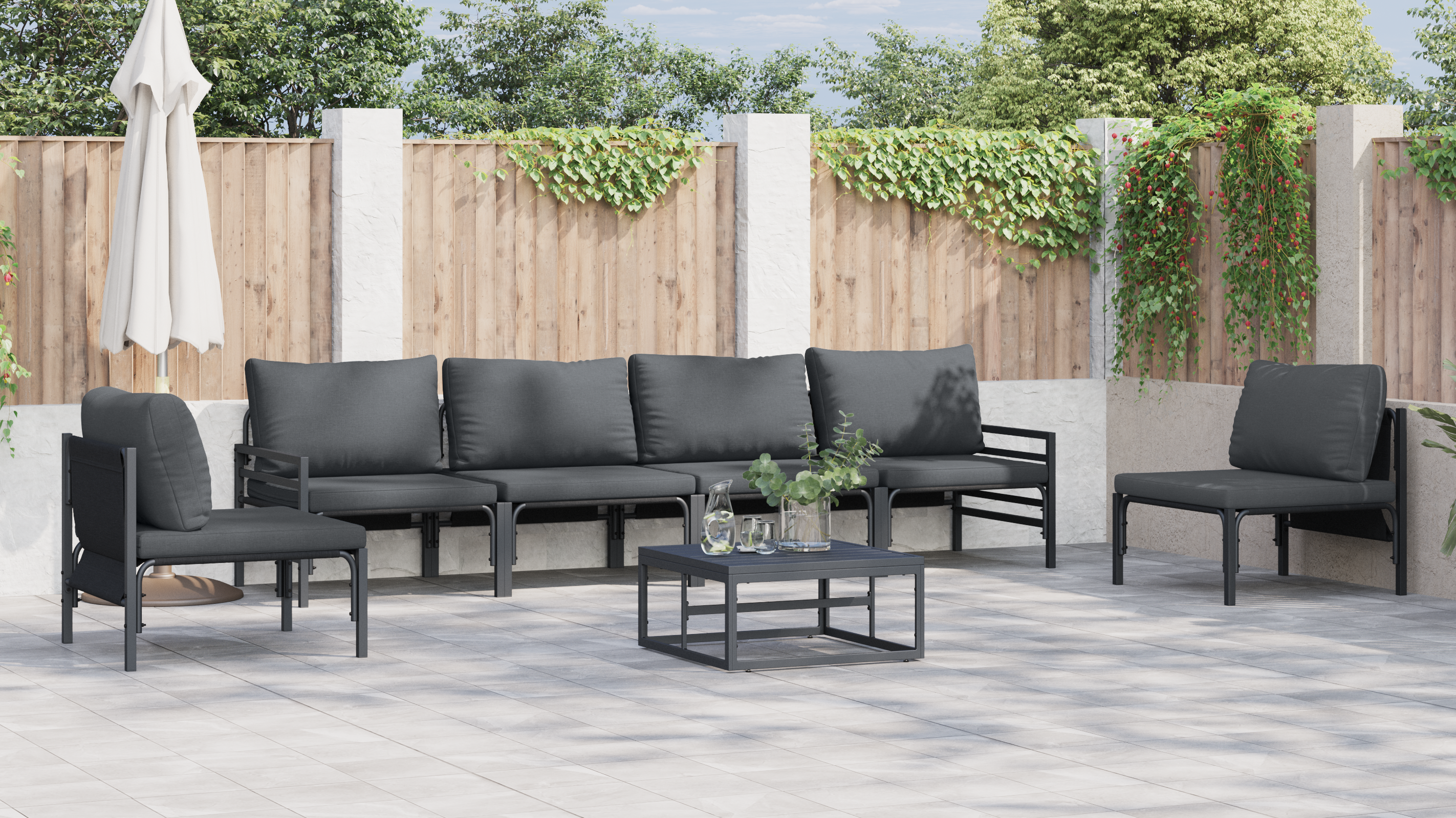 Set de canapele pentru grădină 6 pcs Antracit Oţel GartenMobel Dekor