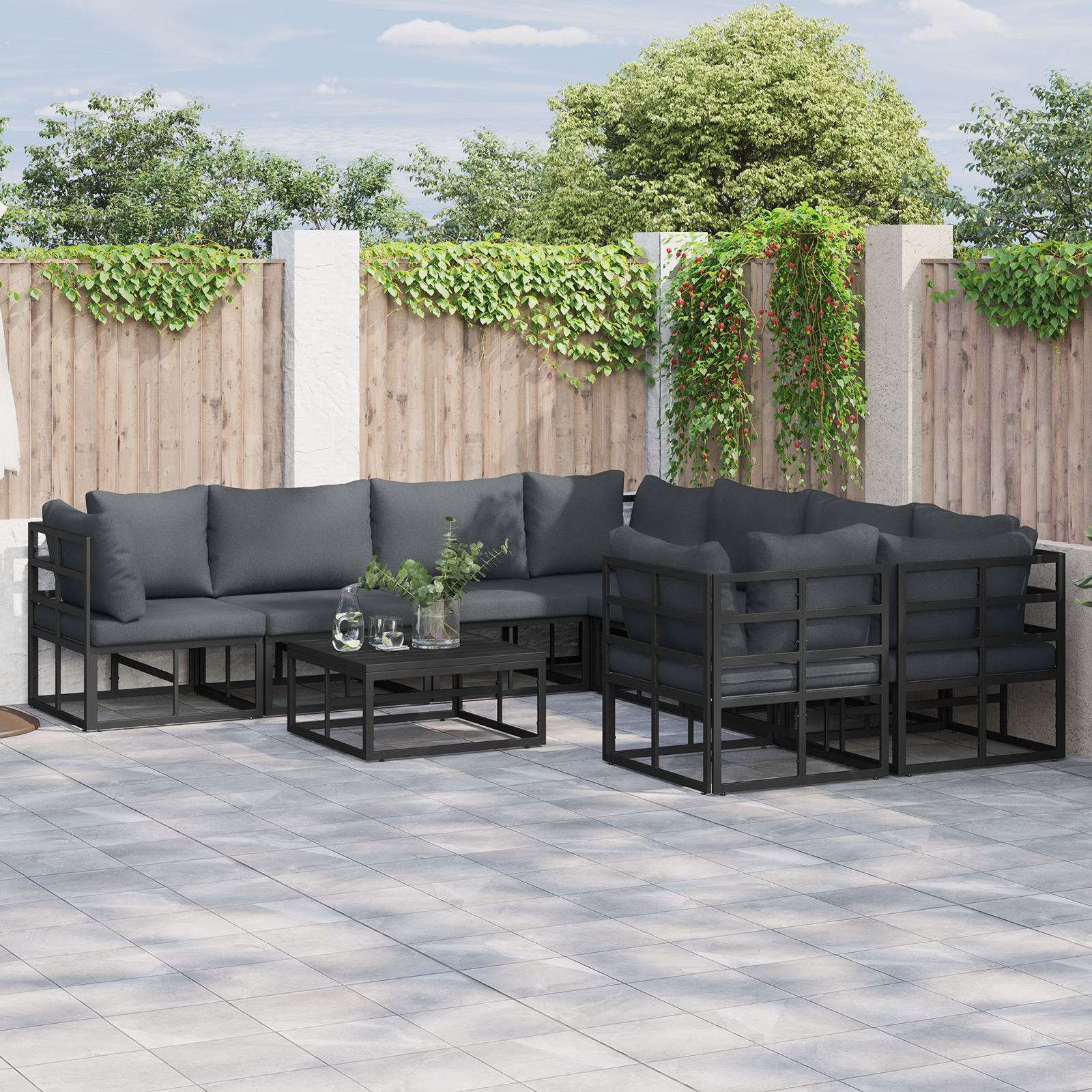 Set de canapele pentru grădină 8 pcs Negru 283 x 283 x 71 cm GartenMobel Dekor