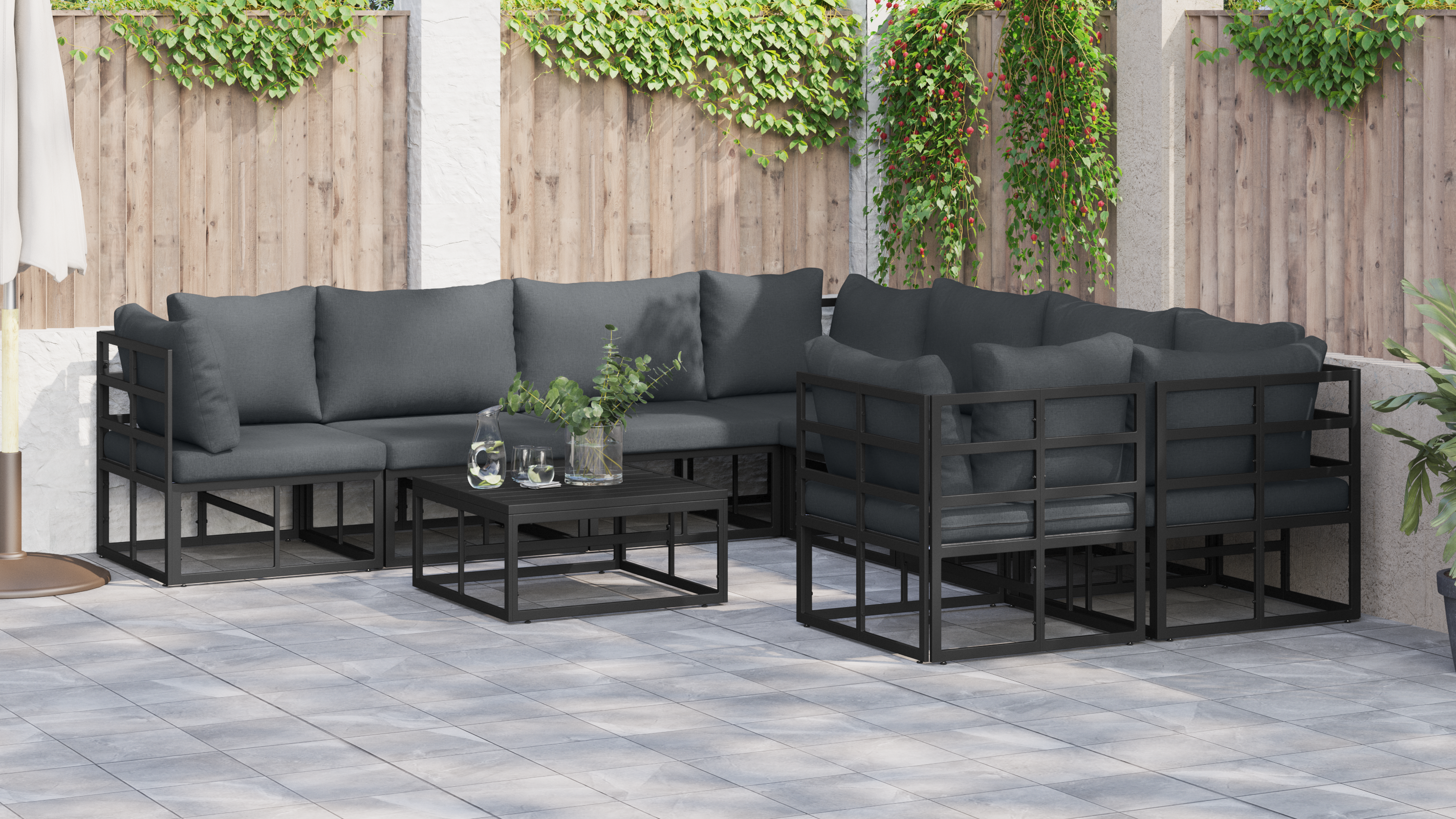 Set de canapele pentru grădină 8 pcs Negru 283 x 283 x 71 cm GartenMobel Dekor