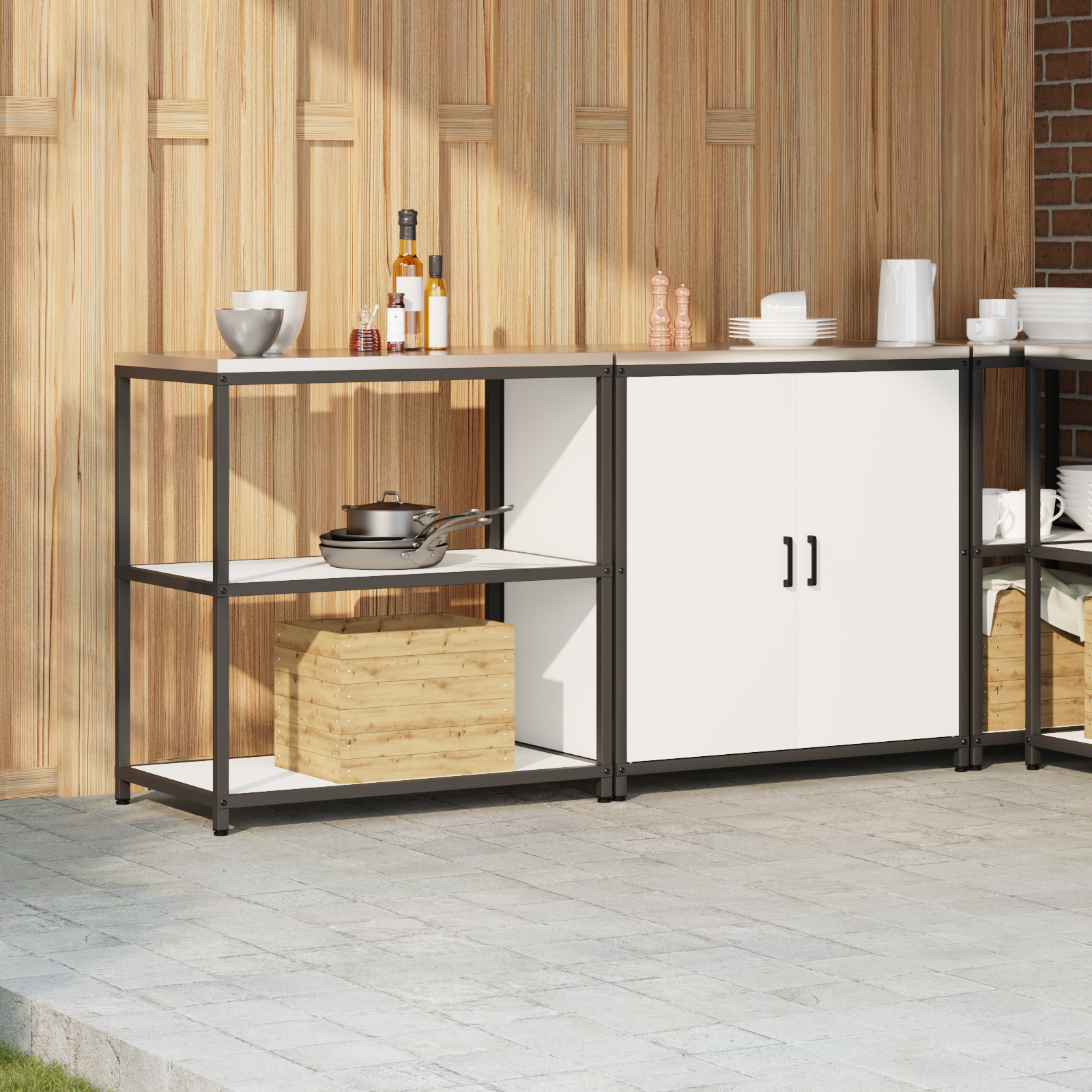 Set de depozitare pentru bucătărie 2 pcs Alb 150 x 50 x 92 cm GartenMobel Dekor