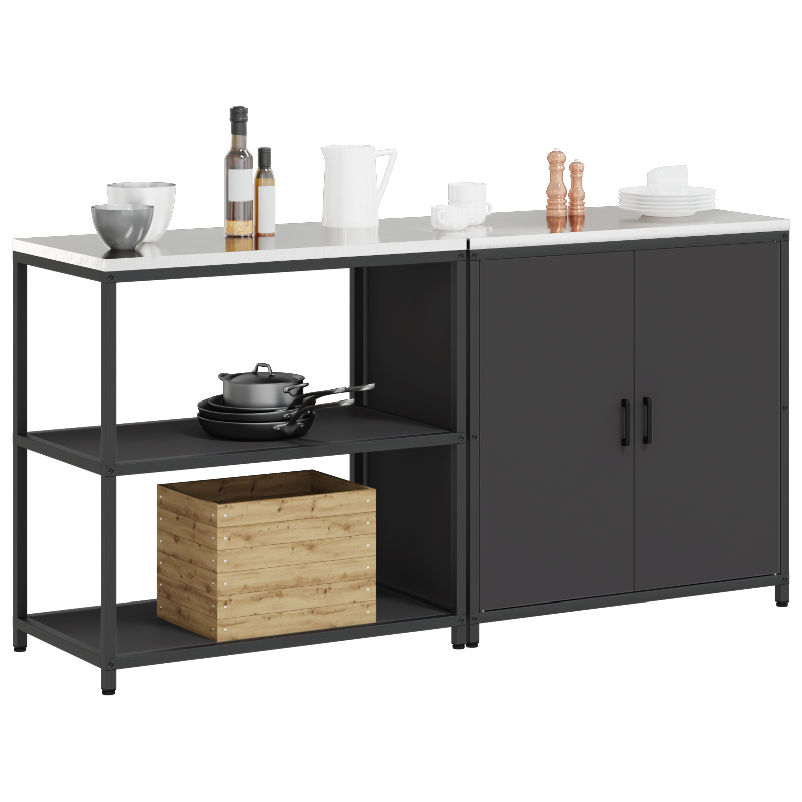 Set de depozitare pentru bucătărie 2 pcs Negru 150 x 50 x 92 cm GartenMobel Dekor