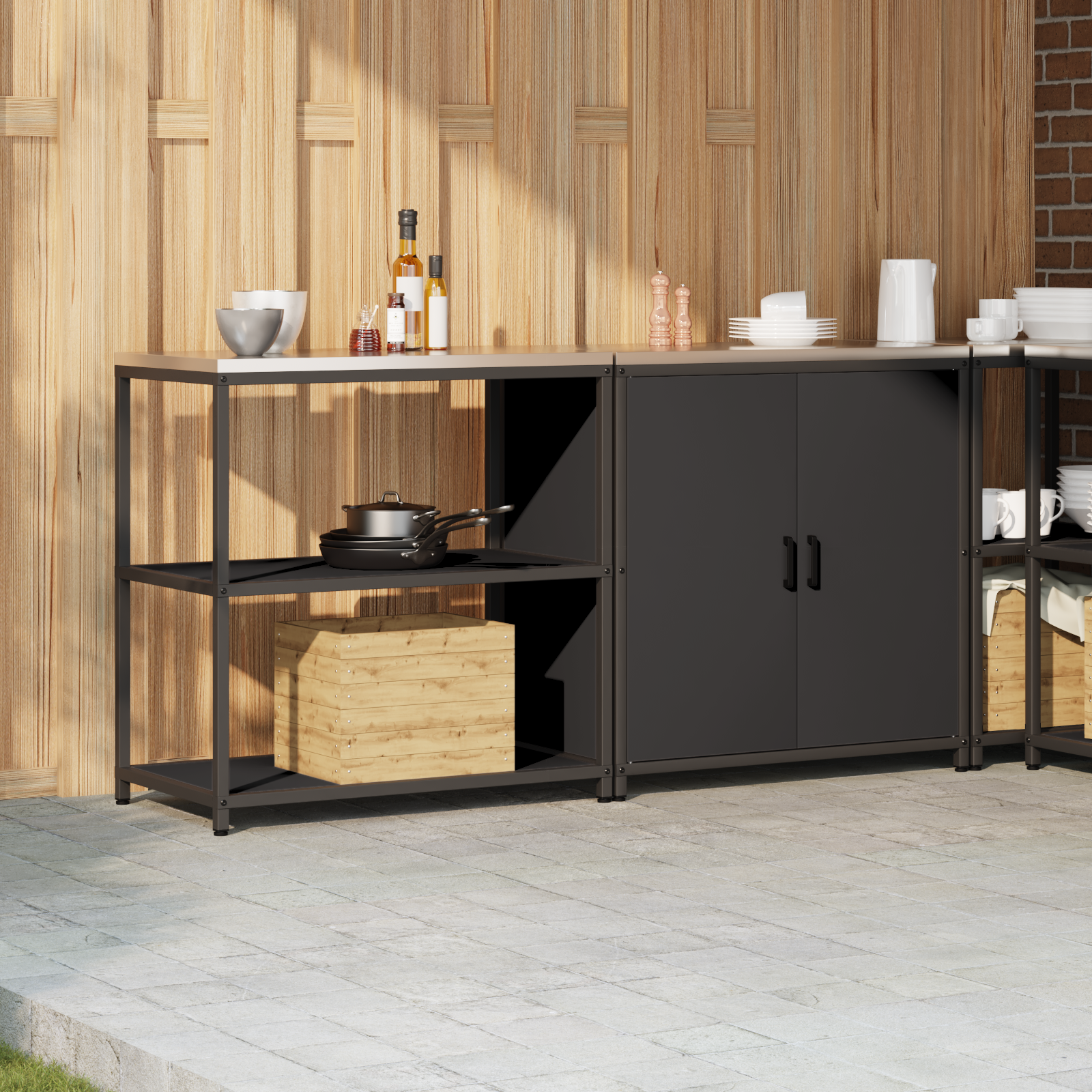 Set de depozitare pentru bucătărie 2 pcs Negru 150 x 50 x 92 cm GartenMobel Dekor