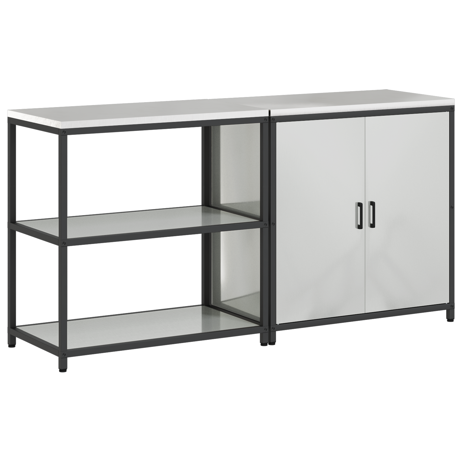 Set de depozitare pentru bucătărie cu raft cu depozitare cu ușă Ajustabil 2 pcs Argintiu GartenMobel Dekor