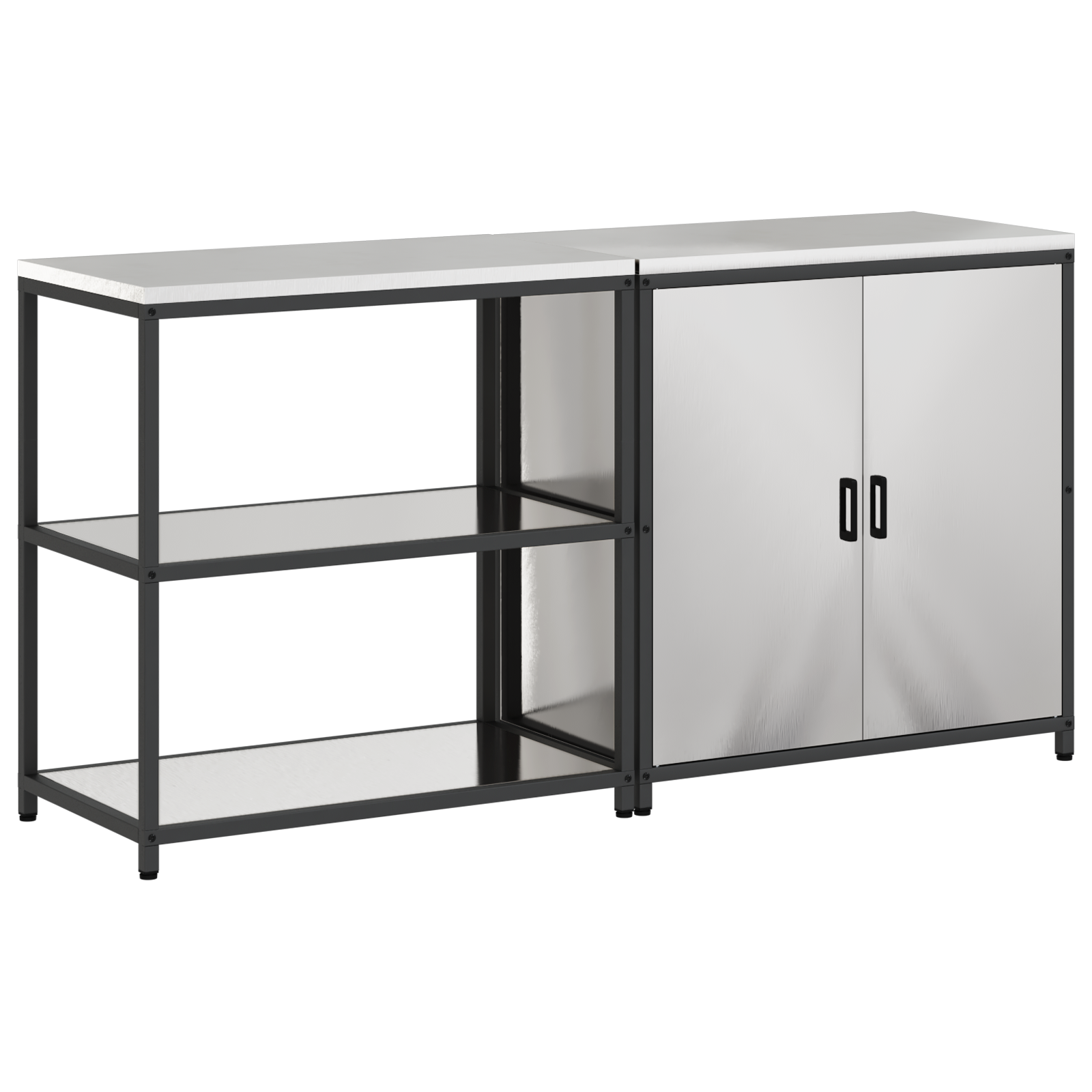 Set de depozitare pentru bucătărie cu raft cu depozitare cu ușă Ajustabil 2 pcs Argintiu GartenMobel Dekor